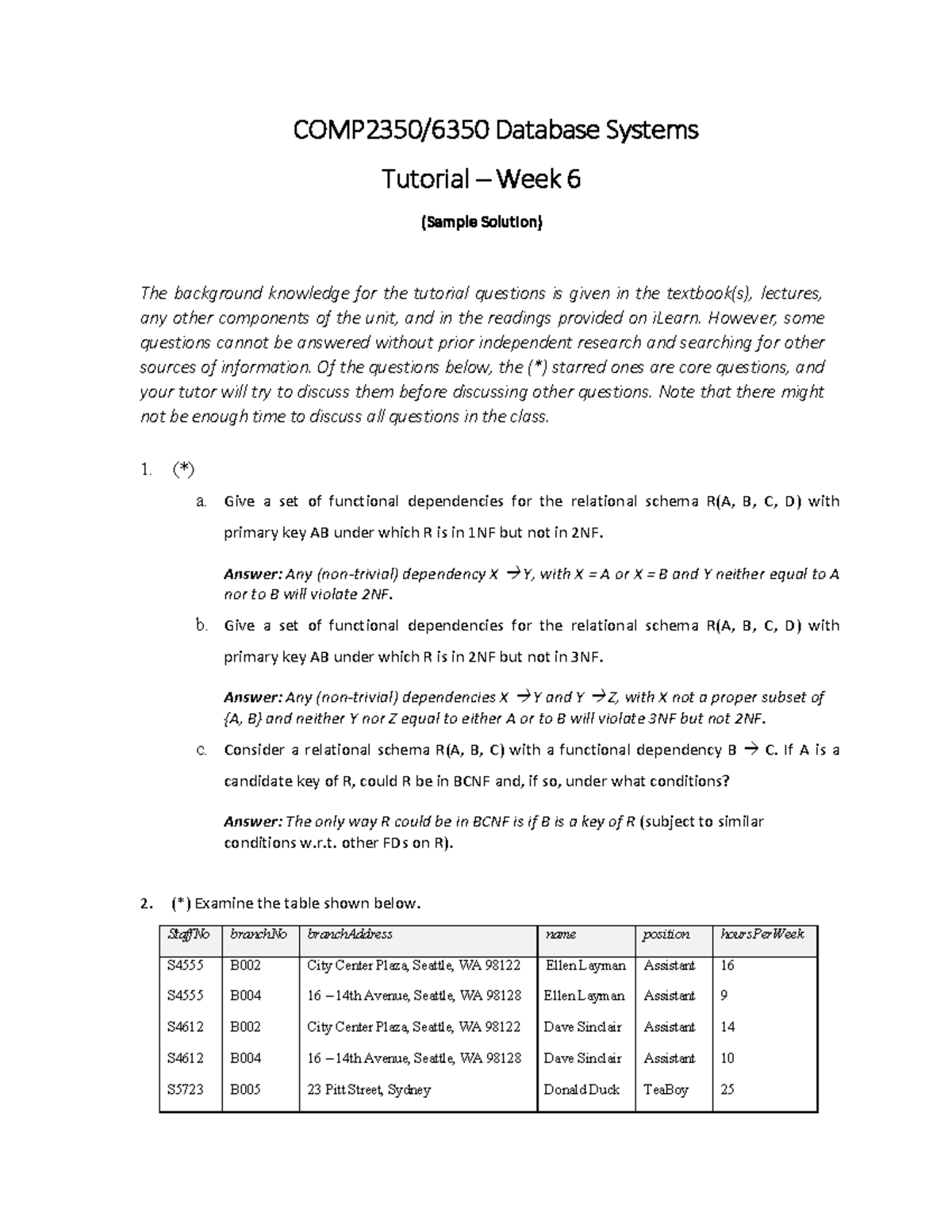 TUTE COMP2350 week 6 solutions - COMP 2350 / 6350 Database Systems ...