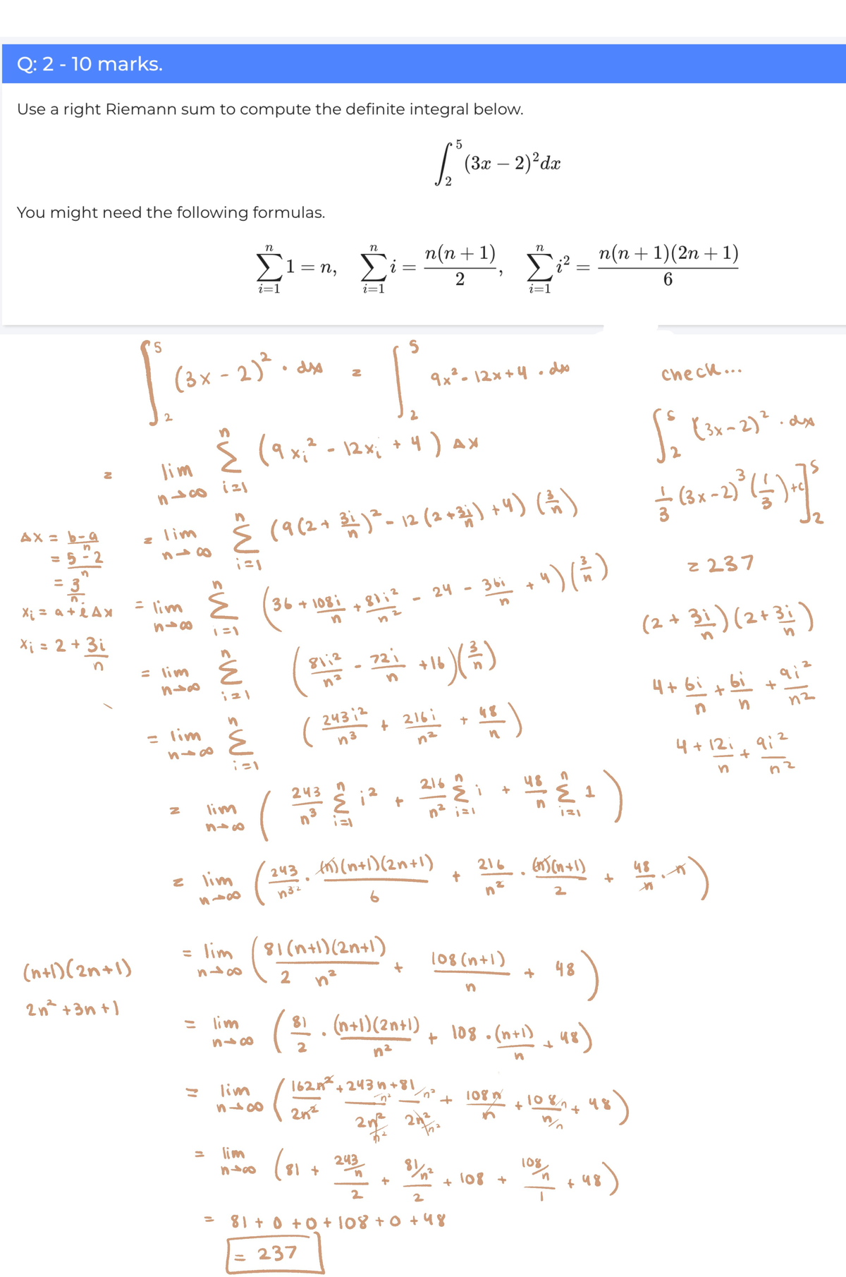 Written assign #8 Q2 - Finding a squared integral using Riemanns sum ...