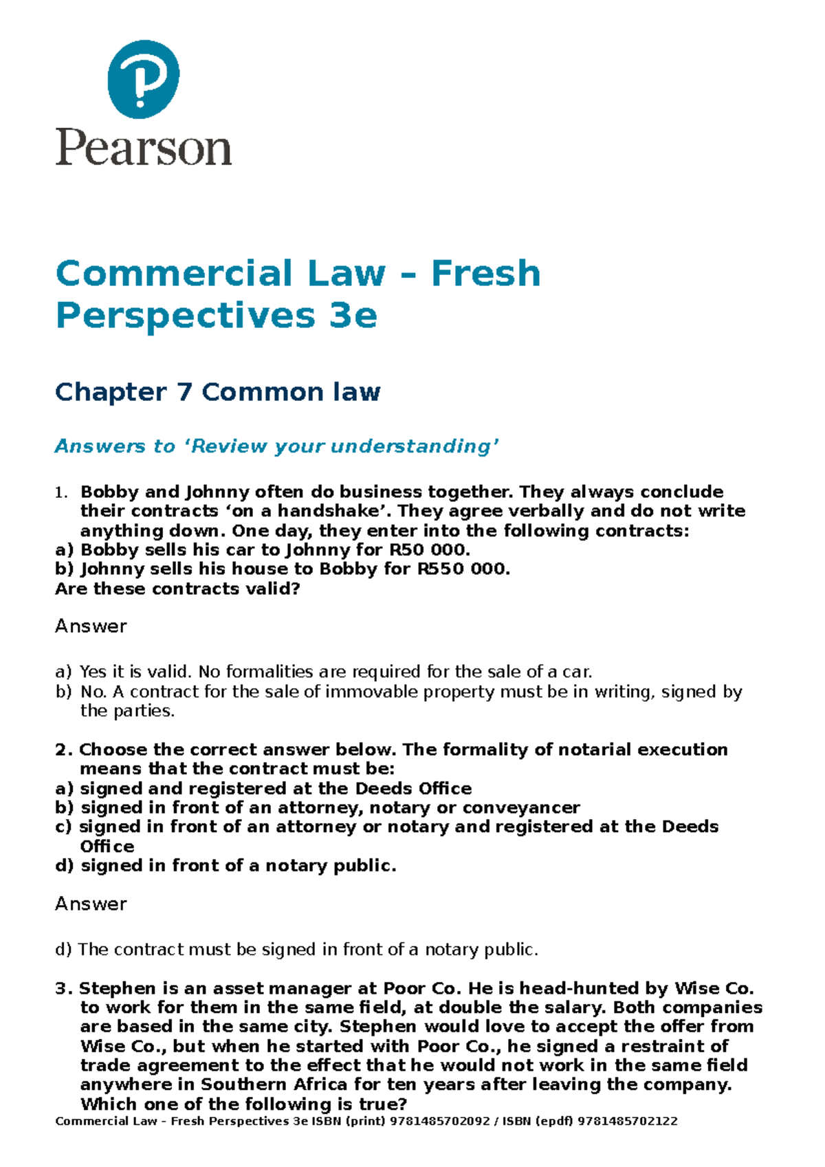 Chapter 7 Tutorial Answers - Commercial Law – Fresh Perspectives 3e ...