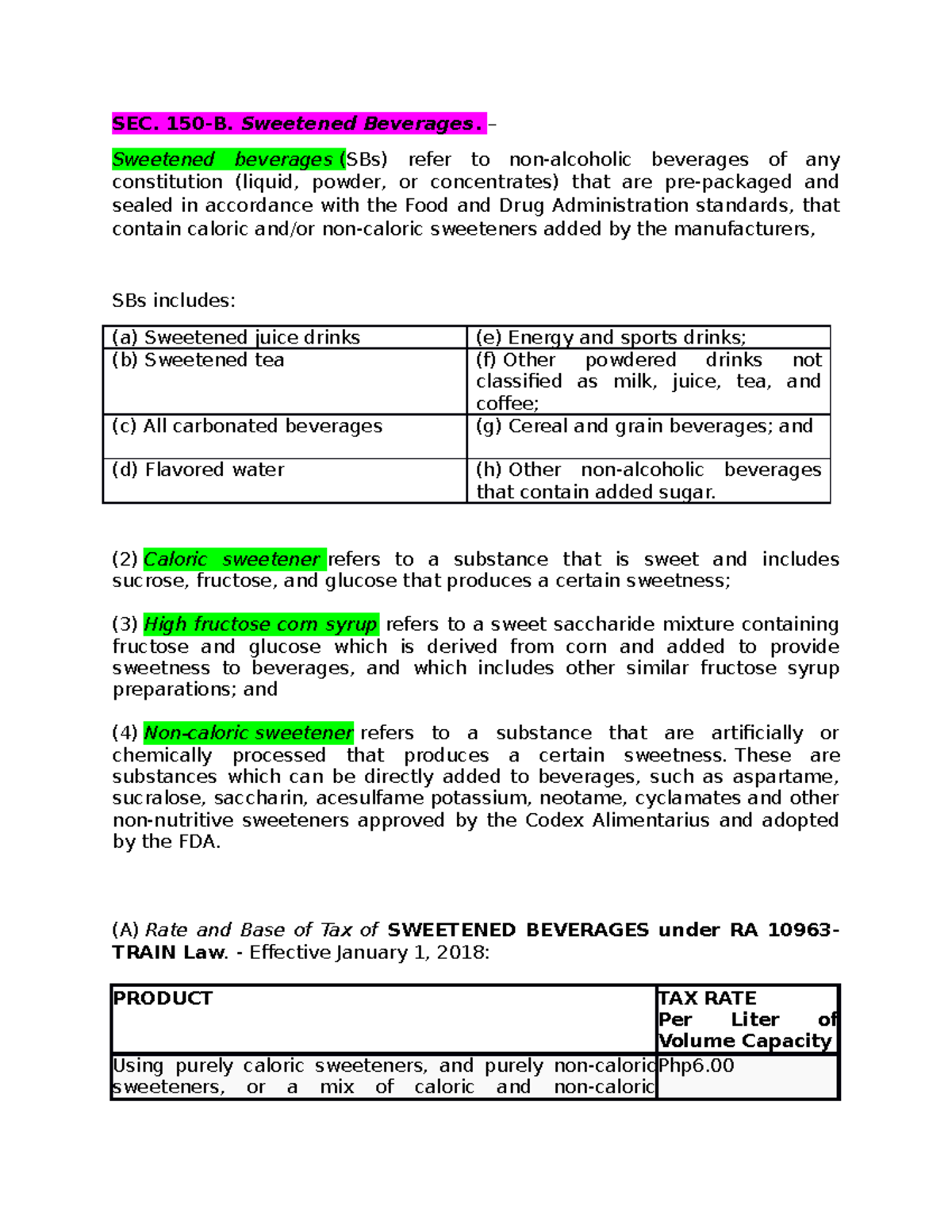 Excise Tax Report On Sweet Beverages - Sec. 150-b. Sweetened Beverages 