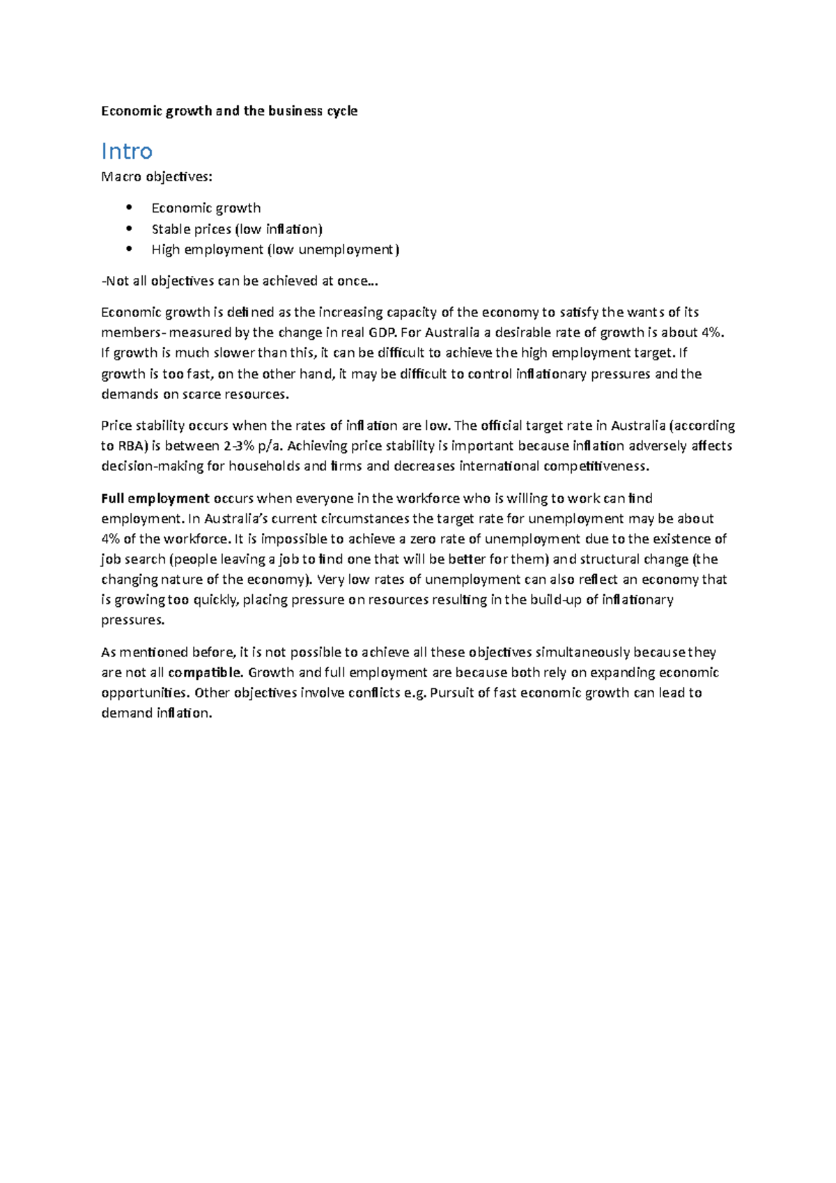 Economics notes- EXAM - Economic growth and the business cycle Intro ...