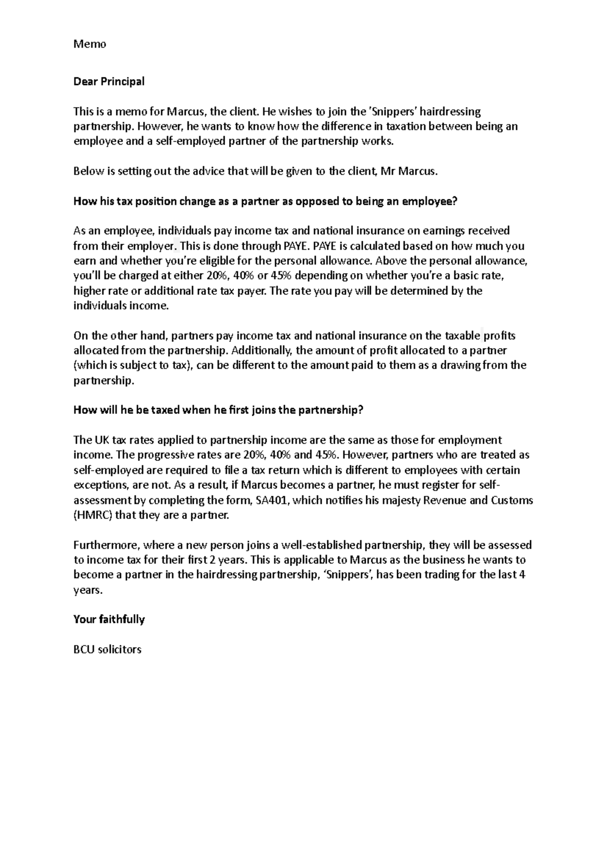 Memo Draft - Mine - Memo Dear Principal This is a memo for Marcus, the ...