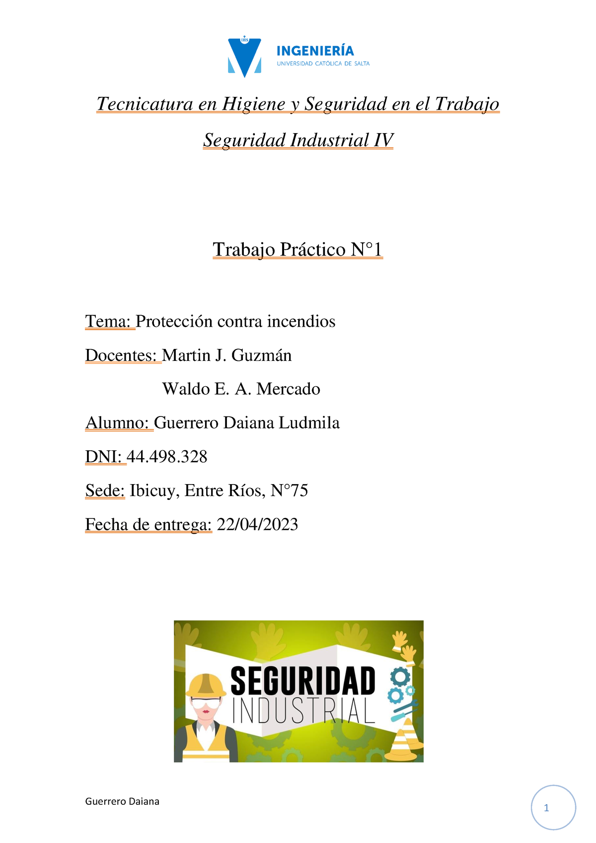 Tp N°1 Seg Industrial Tecnicatura En Higiene Y Seguridad En El Trabajo Seguridad Industrial 9315