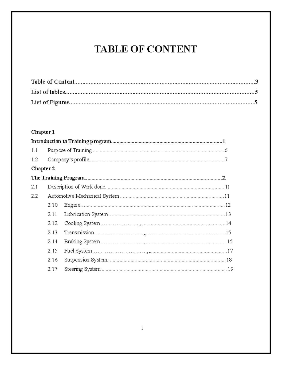 Industrial Training Report 01 - TABLE OF CONTENT 1 Company’s - Studocu