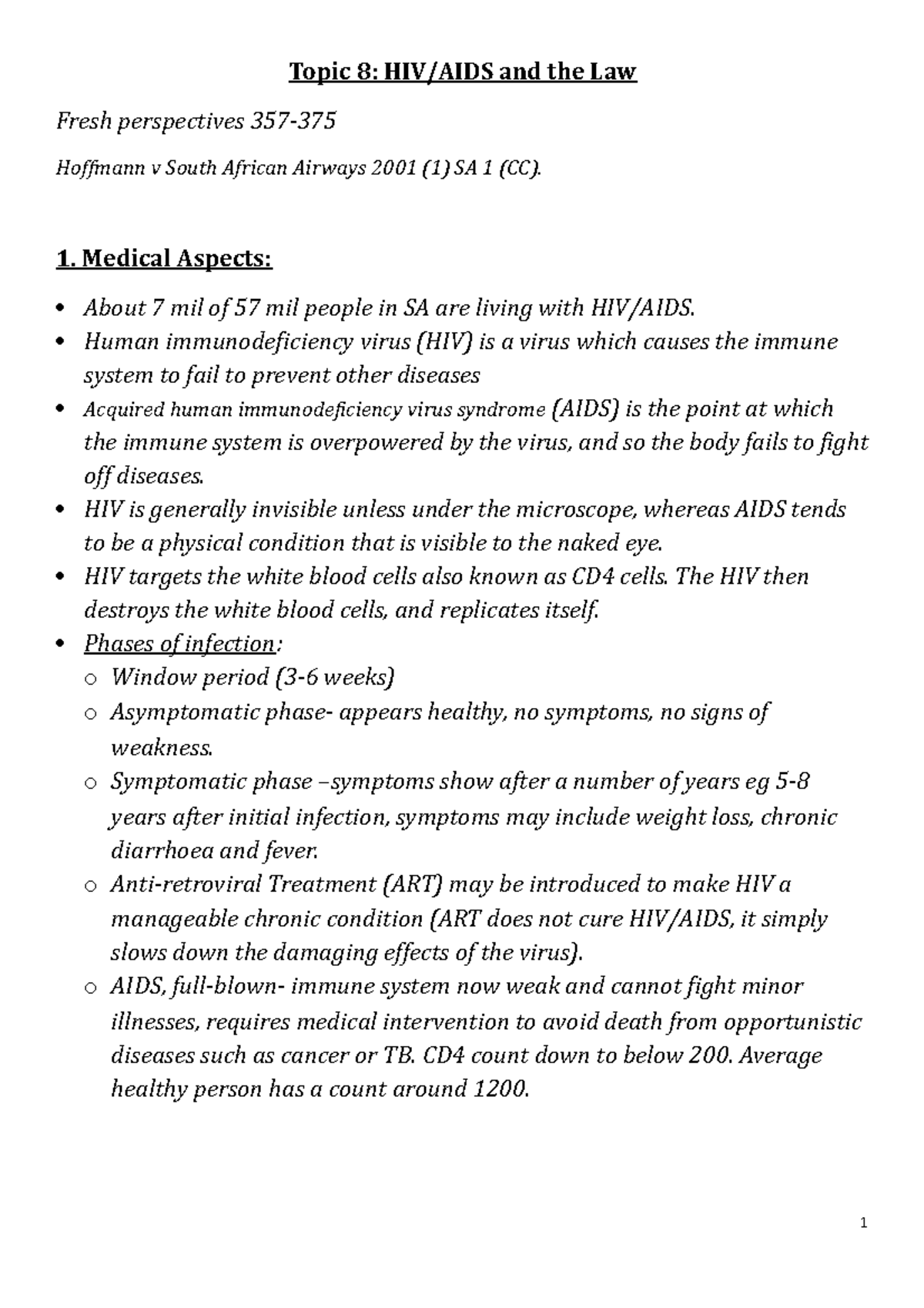 Topic 8 HIV- AIDS and the law - Topic 8: HIV/AIDS and the Law Fresh ...