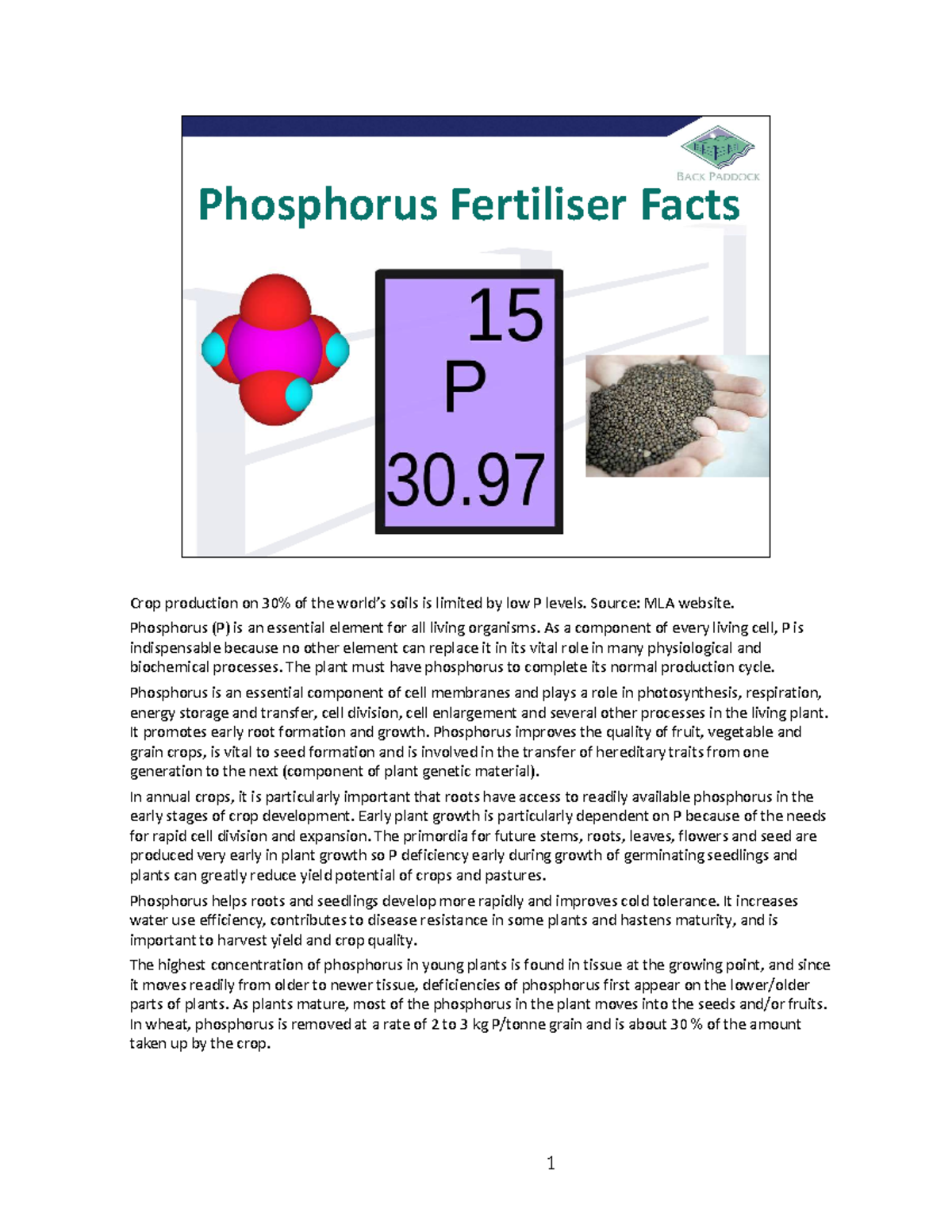 PFertiliser Product Facts Phosphorus Fertiliser Facts Crop production