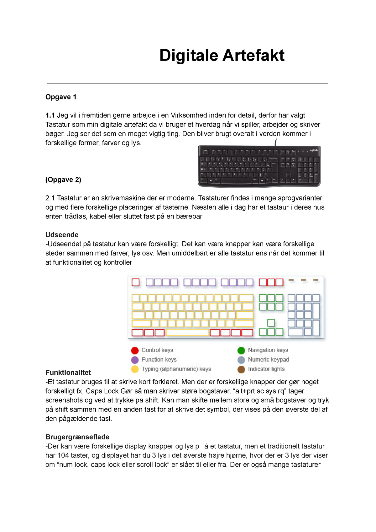 Digitale Artefakt Tastatur - Digitale Artefakt Opgave 1 1 vil i arbejde i en - Studocu