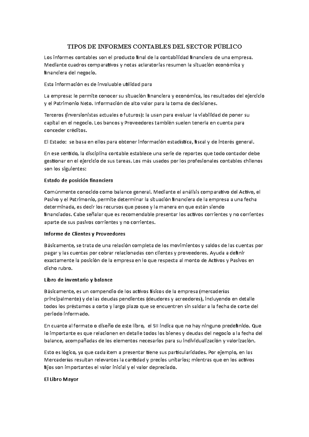 Tipos DE Informes Contables DEL Sector Público - TIPOS DE INFORMES ...