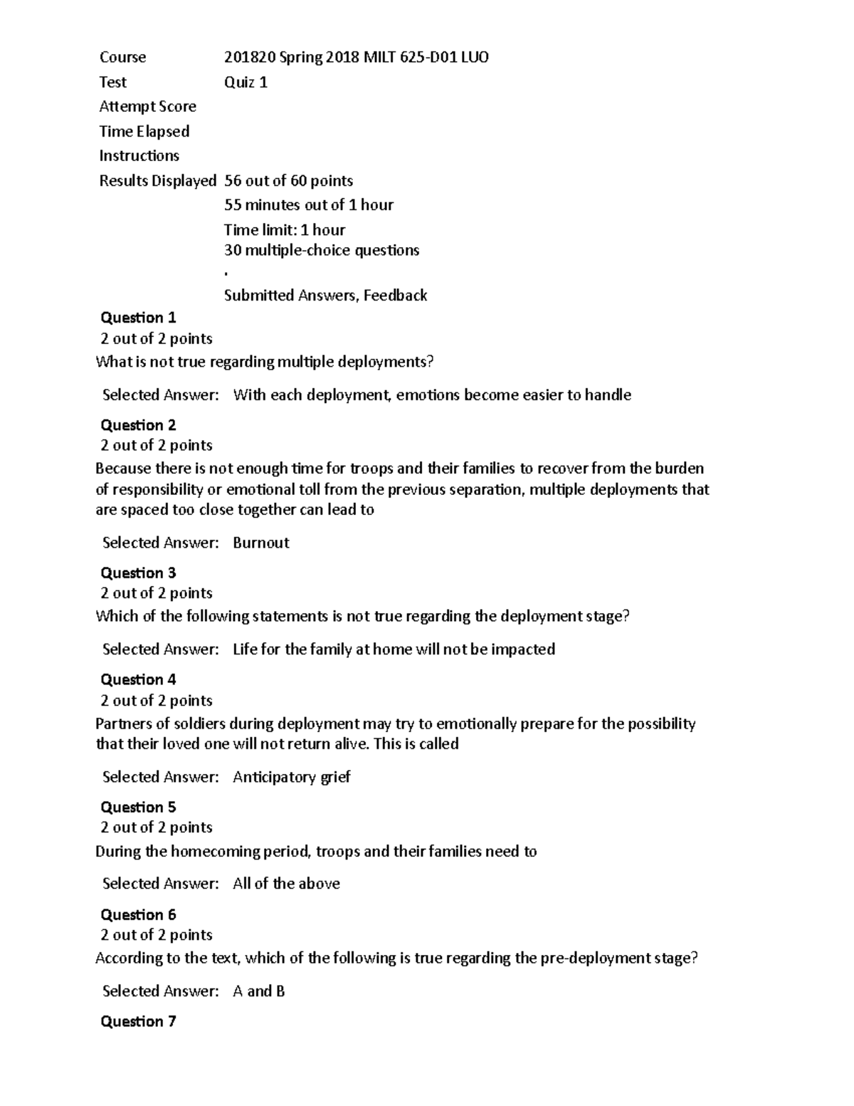 Quiz 1 Milt 625 - Quiz 1 - Course 201820 Spring 2018 MILT 625-D01 LUO ...