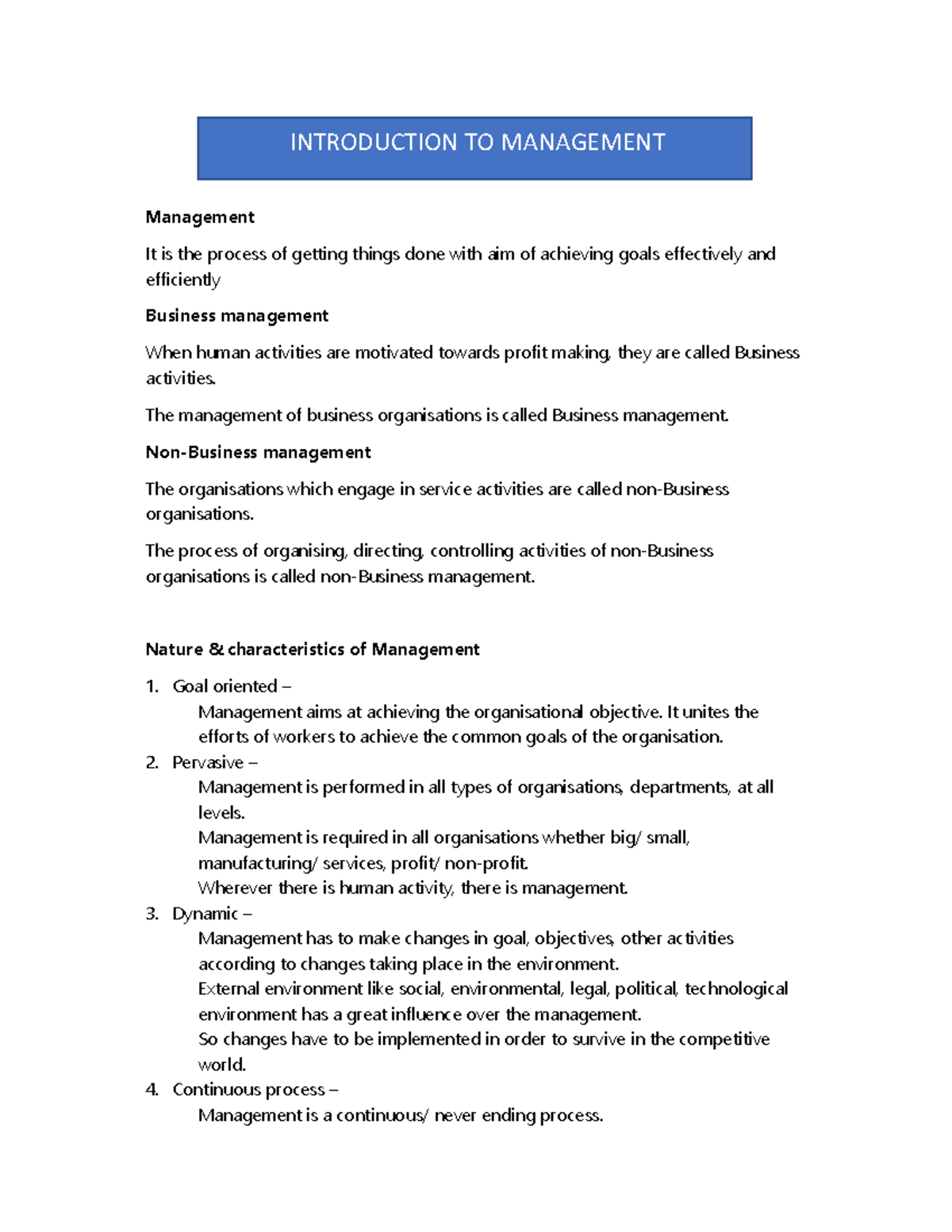 Introduction TO Management - Management It is the process of getting ...
