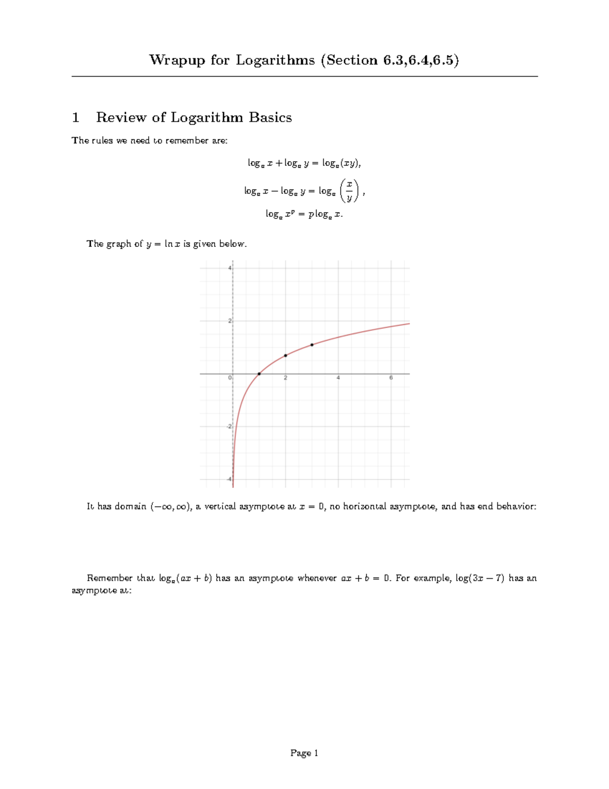 Wrapup of Logs - Scott Hader - Wrapup for Logarithms (Section 6,6,6) 1 ...