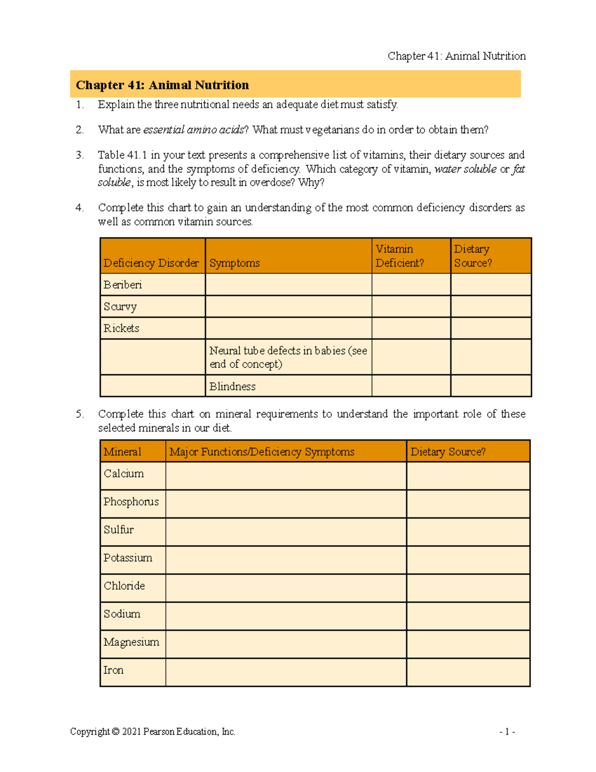 41 Study Guide - vy8ovy - Chapter 41: Animal Nutrition Chapter 41 ...