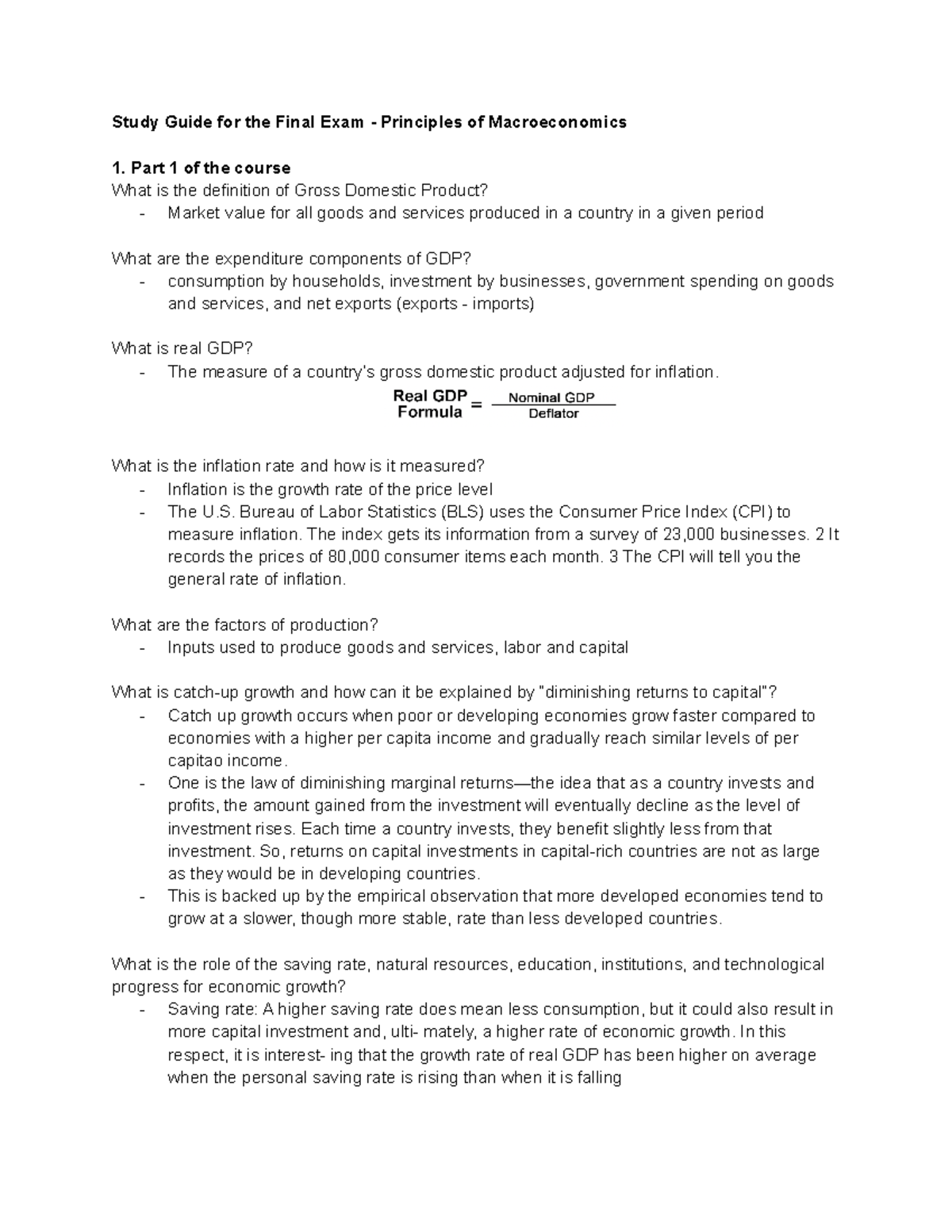 Study Guide For The Final Exam - Principles Of Macroeconomics - Part 1 ...