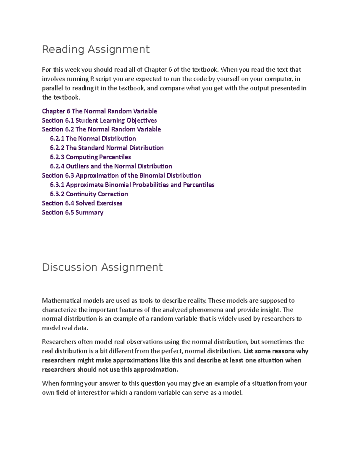 Reading Assignment UNIT 6 MATH 1280 - Reading Assignment For this week ...