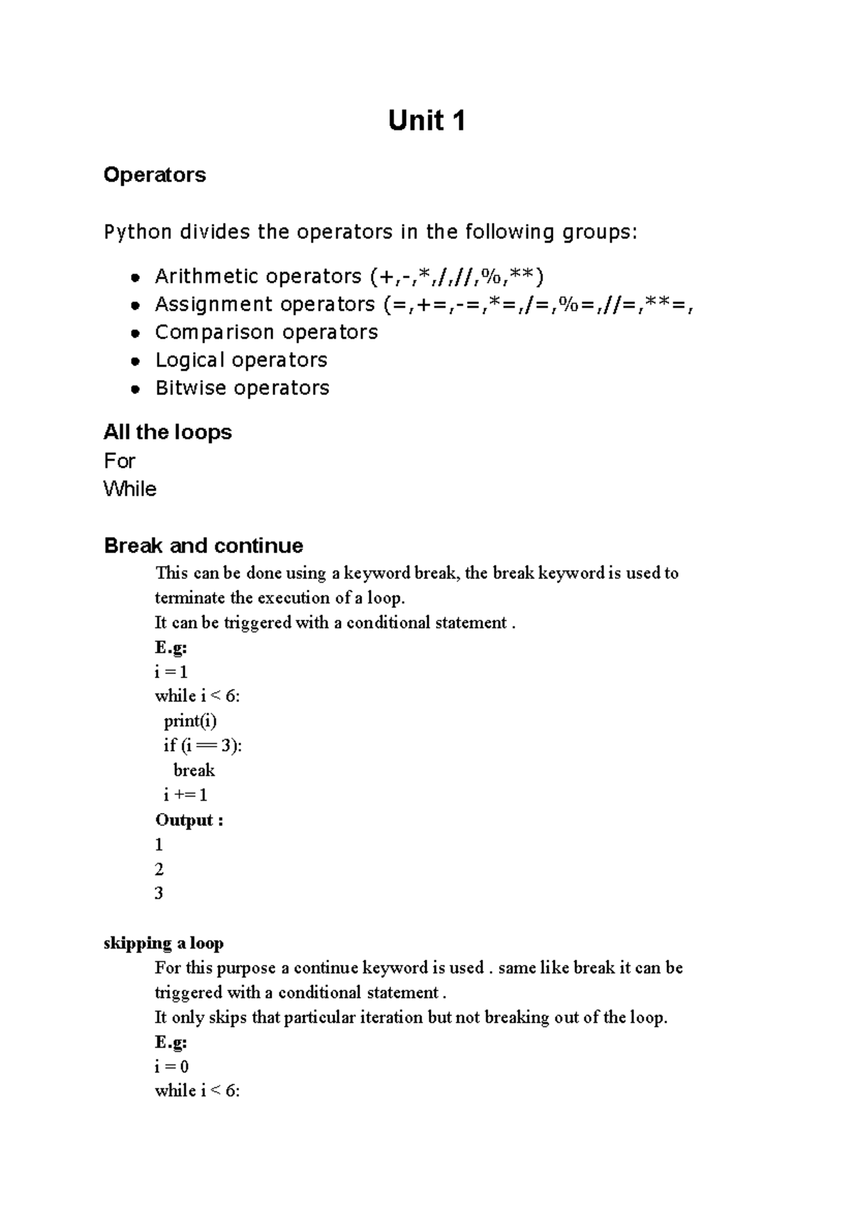 Python IMP topics and some IMP questions - Unit 1 Operators Python ...