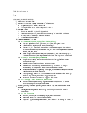 PSYC 310 – Lecture 2 video notes - PSYC 310 – Lecture 2 Research Ideas ...