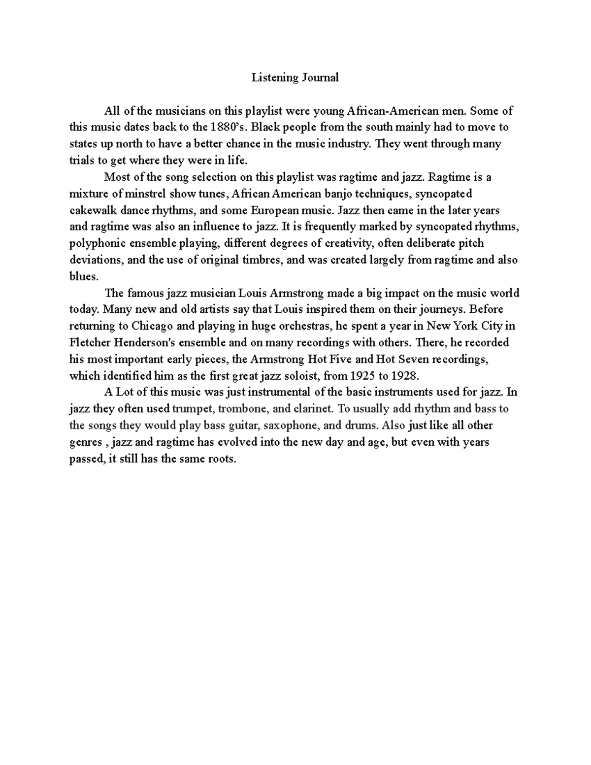 Listening Journal 3 - Listening Journal All of the musicians on this ...