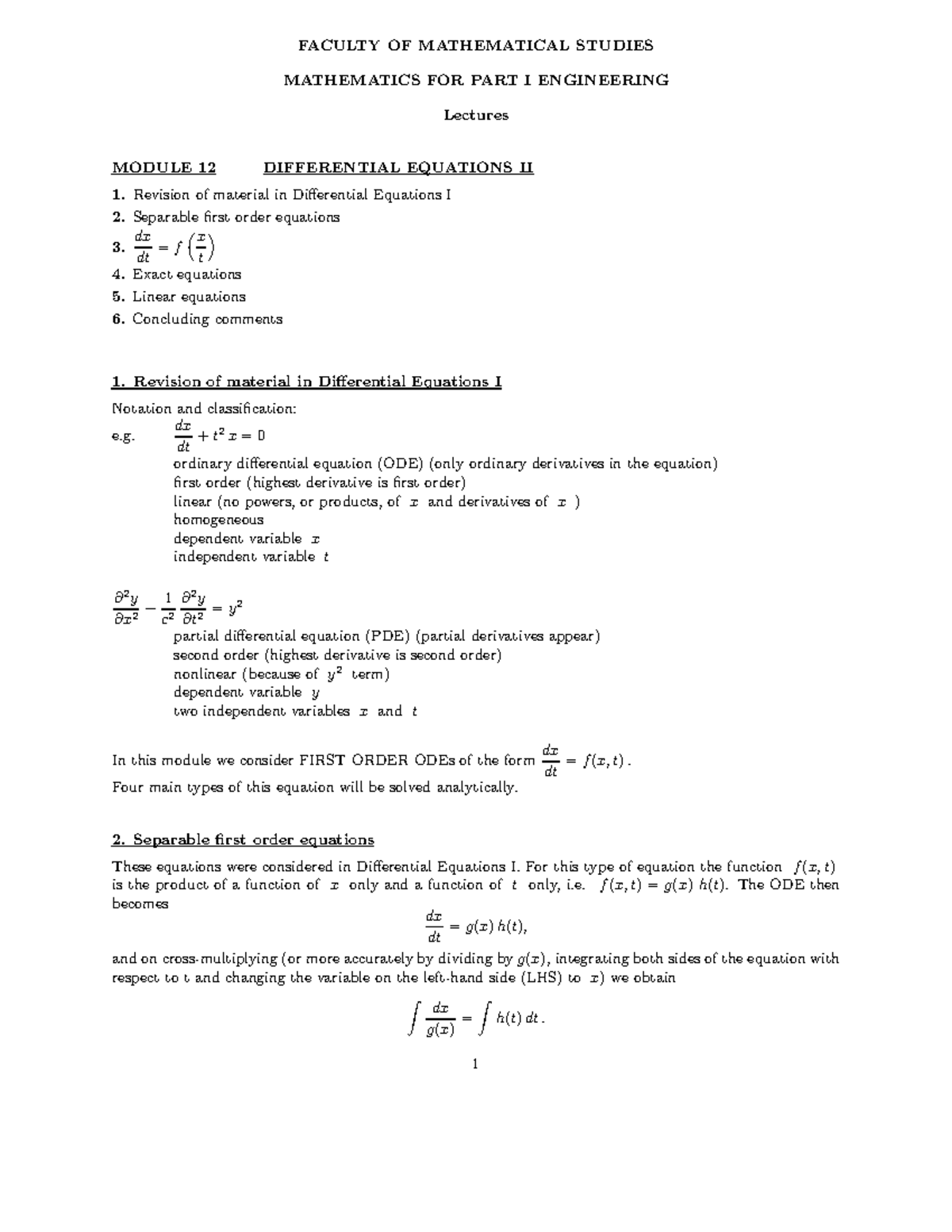 Lecture notes, lecture 2 - Differential equations - FACULTY OF ...