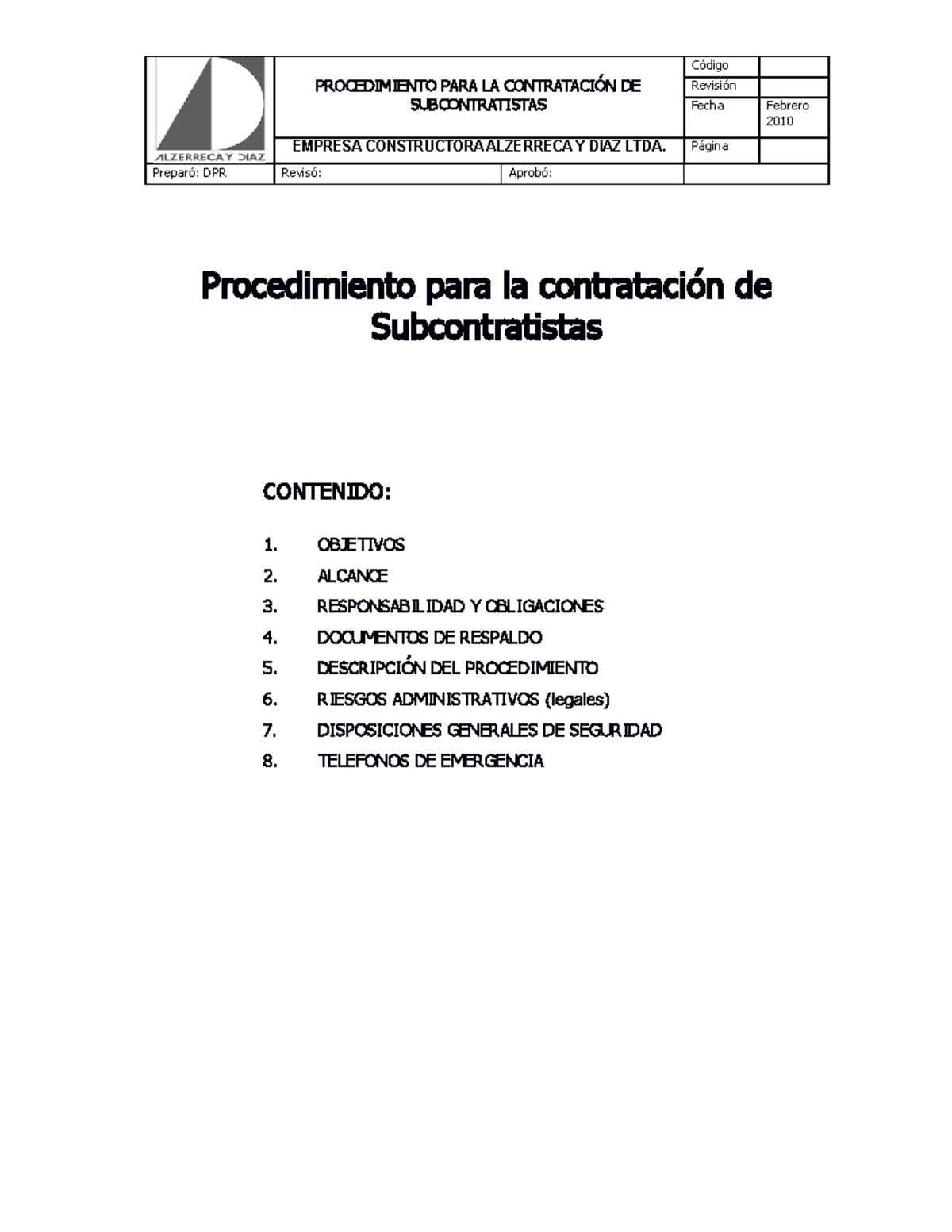 Procedimiento de contratatación de subcontrato - PROCEDIMIENTO PARA LA ...