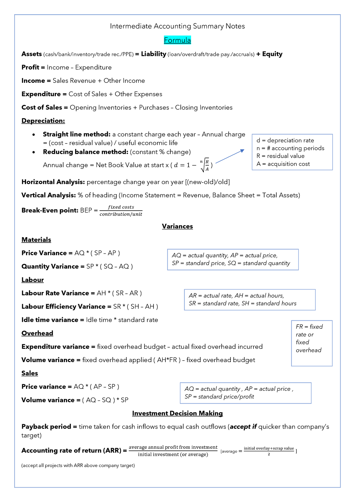 Intermediate Accounting Summary Notes - Intermediate Accounting Summary ...