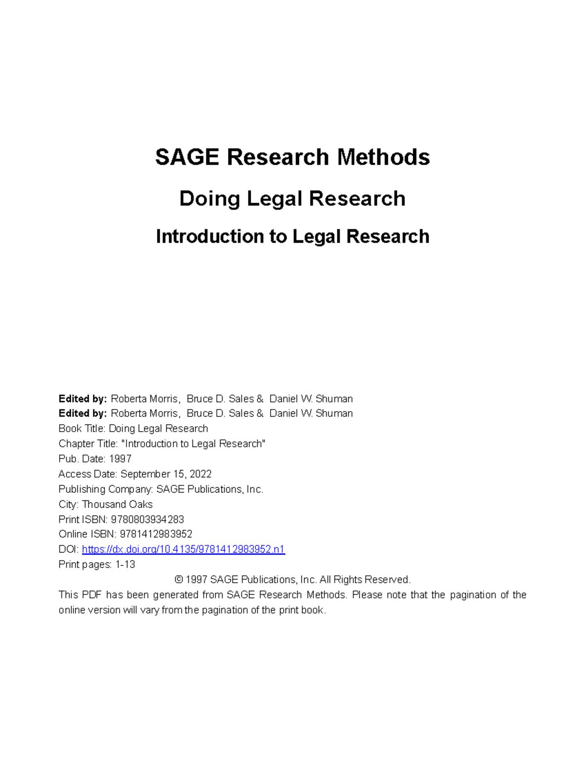 Sage doinglegalresearch n1 SAGE Research Methods Doing Legal