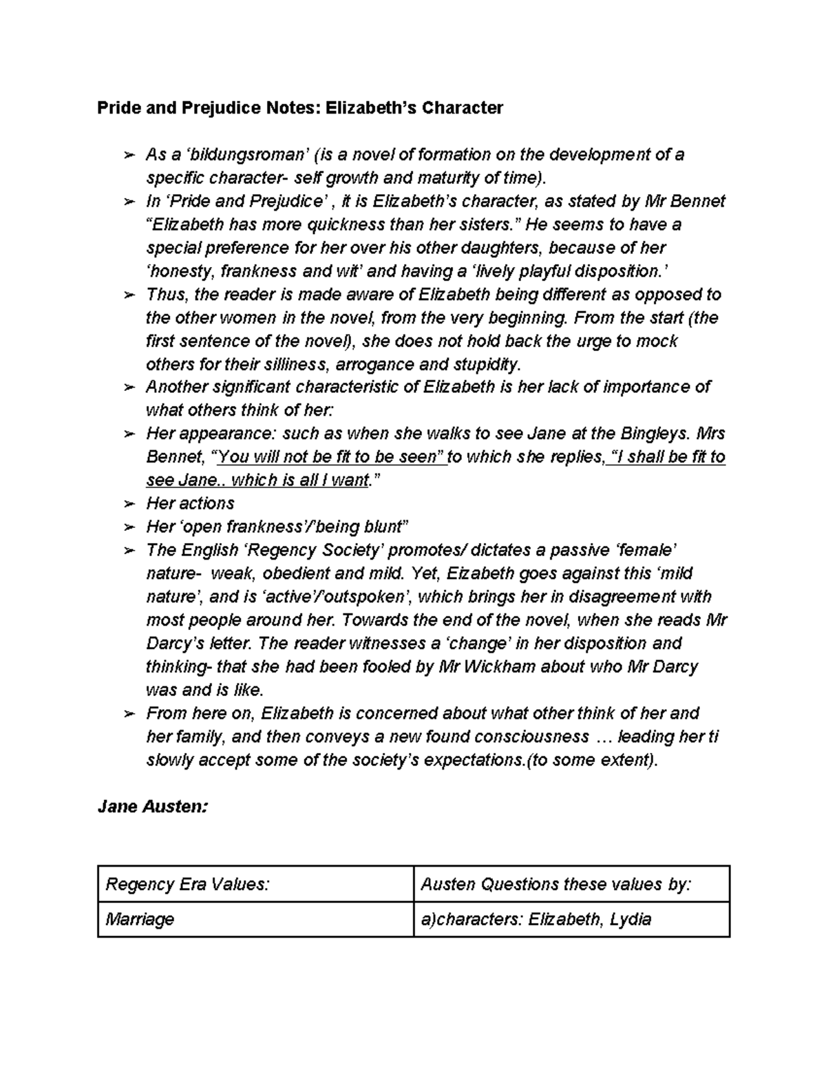 Pride and Prejudice notes - In ‘Pride and Prejudice’ , it is Elizabeth ...