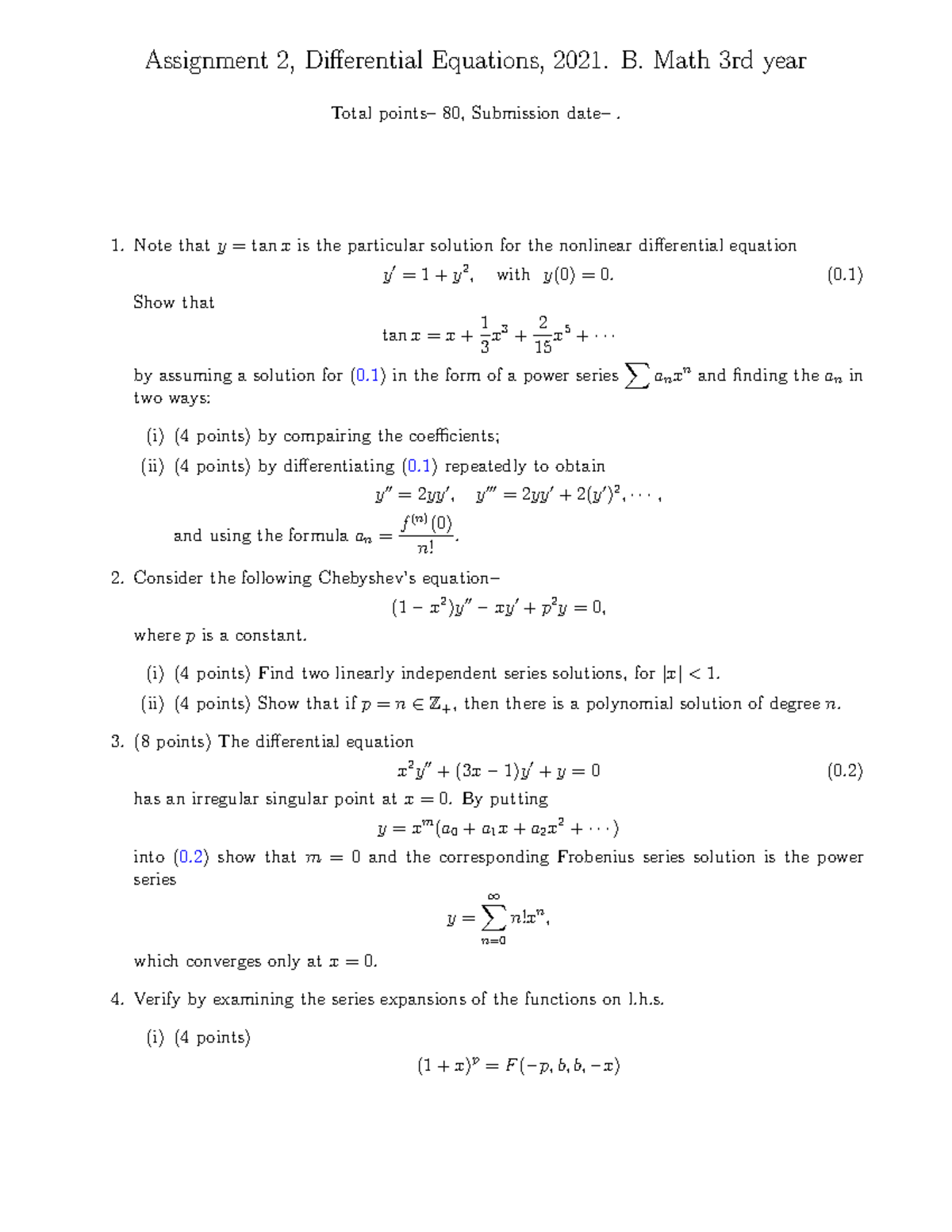 Assignment 2 Differential equations - Assignment 2, Differential ...