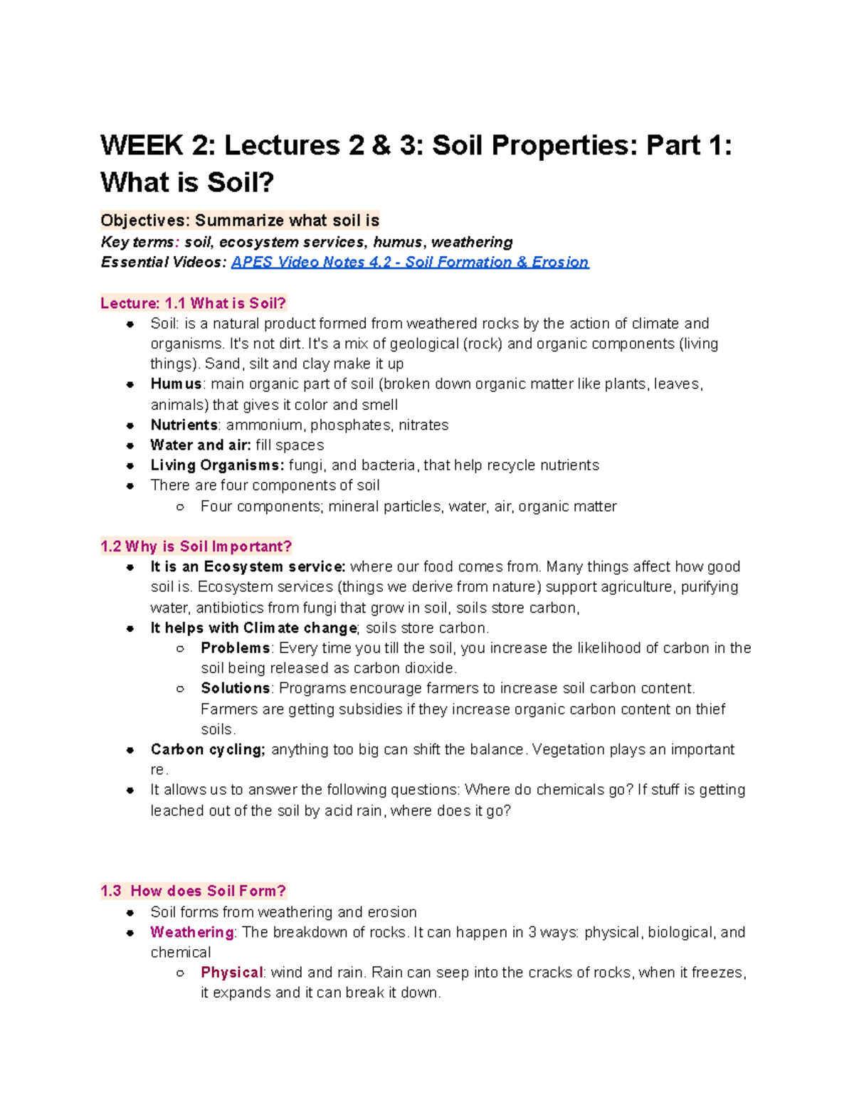 ERSC 2240 H Lecture 2 And 3 Soils Part 1 - WEEK 2: Lectures 2 & 3: Soil ...