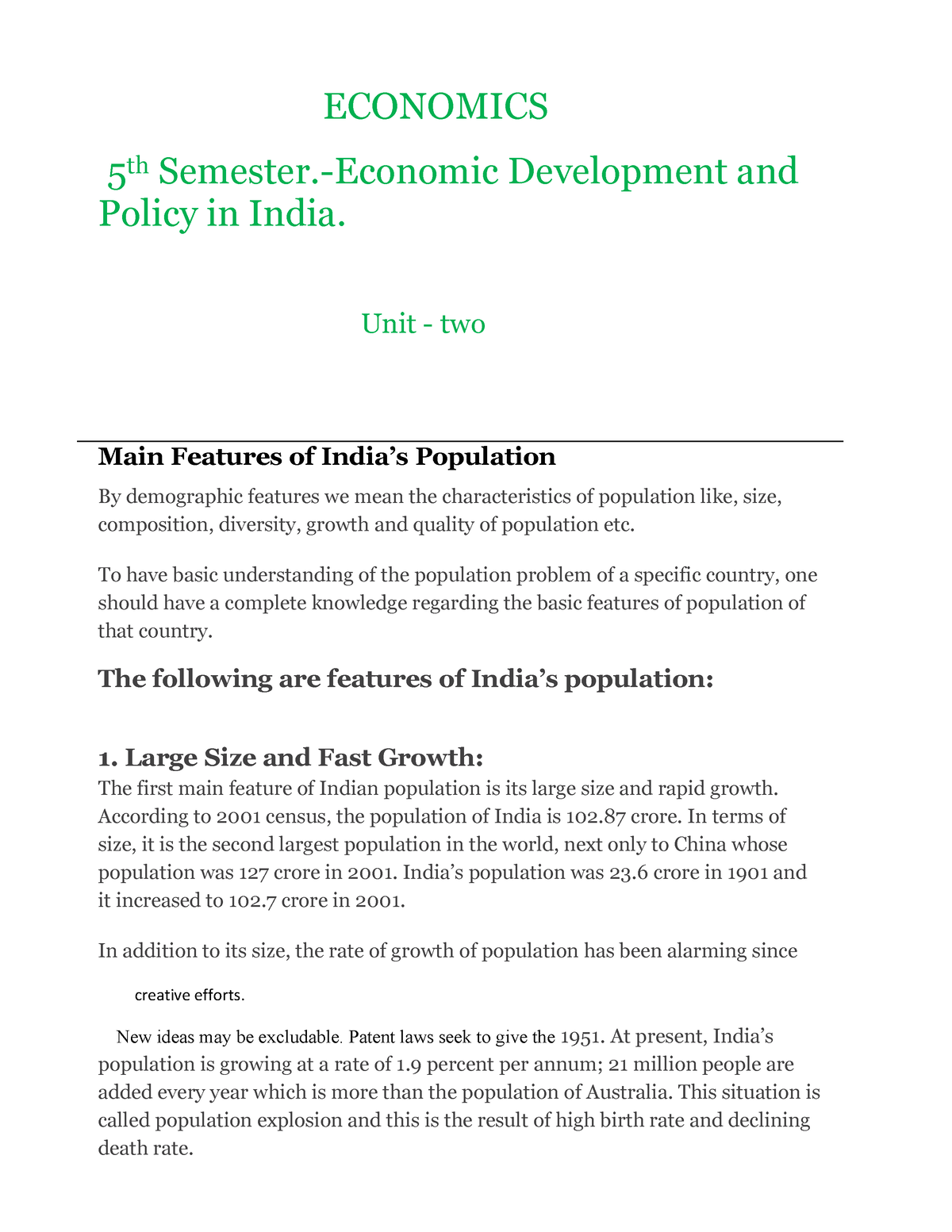 Economics 5thsem 1 - ECONOMICS 5 Th Semester.-Economic Development And ...