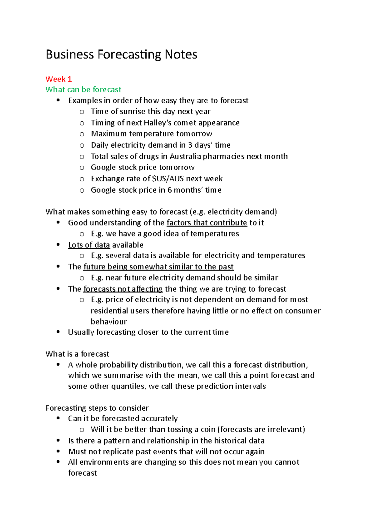 Forecasting Notes - Business Forecasting Notes Week 1 What can be ...