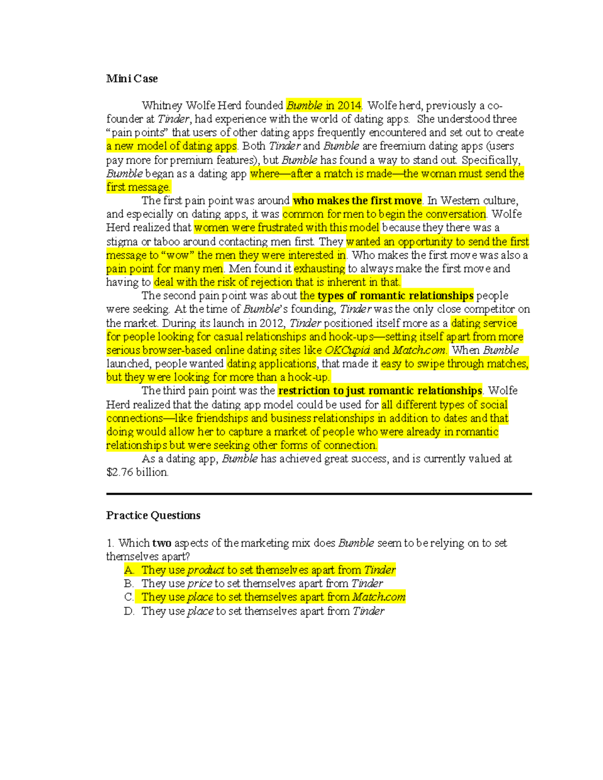 Bumble practice case - NO Answers - Mini Case Whitney Wolfe Herd ...
