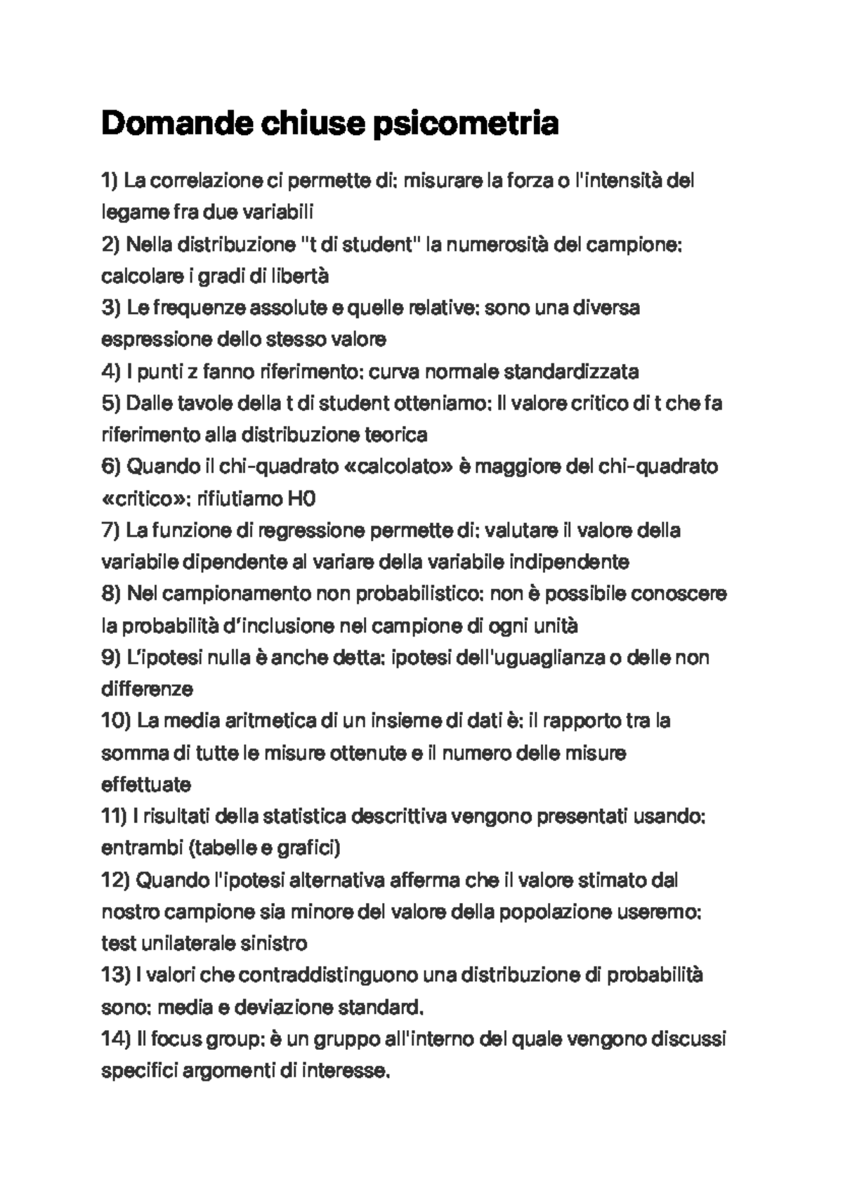 Domande Chiuse Psicometria - 14 ) Il Focus Group: è Un Gruppo All ...