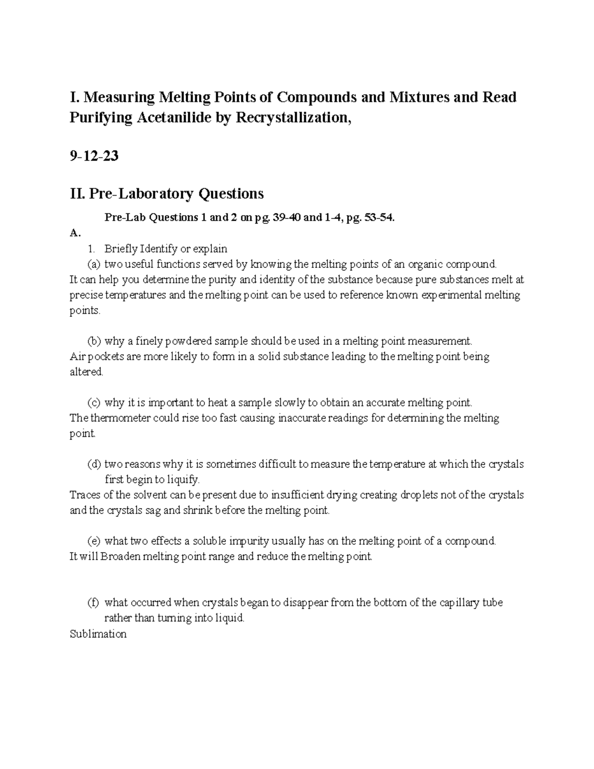 Ochem Lab 3 Lab Report For Measuring Melting Points Of Compounds And Mixtures And Read Ochem Lab 3 Lab Report For Measuring Melting Points Of Compounds And Mixtures And Read