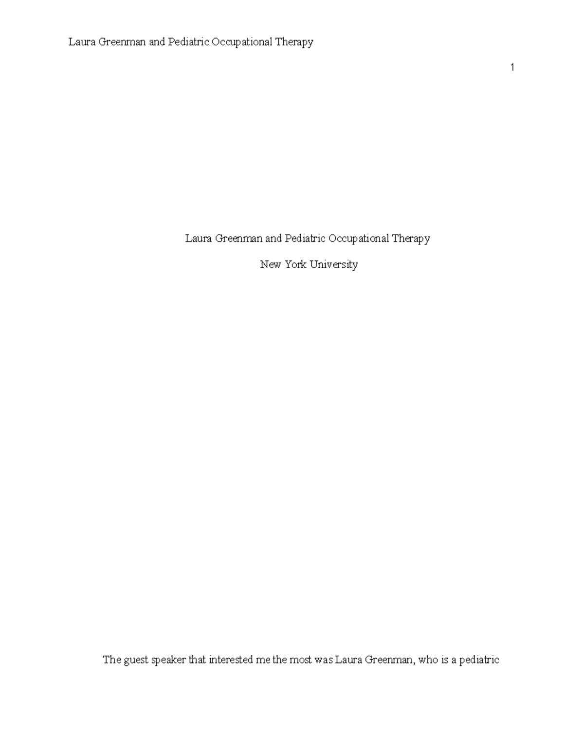 OT person visit paper - Laura Greenman and Pediatric Occupational ...