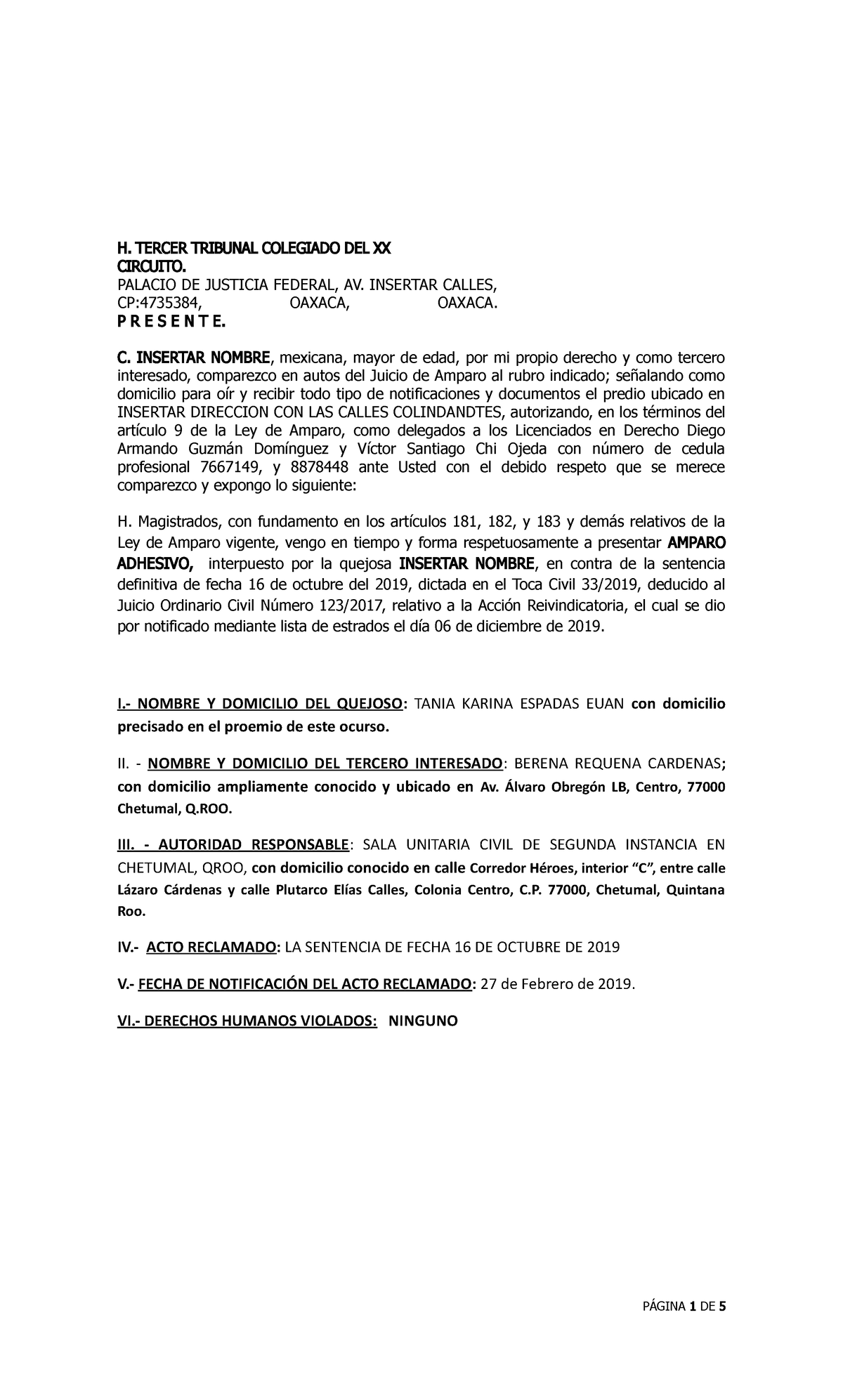 Amparo Adhesivo Formato Ejemplo - H. TERCER TRIBUNAL COLEGIADO DEL XX ...