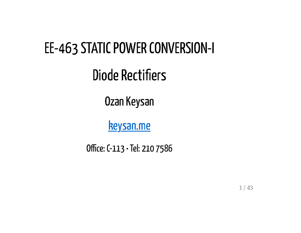 CH4 - Power Electronics - EE-463 STATIC POWER CONVERSION-I Diode Recti ...