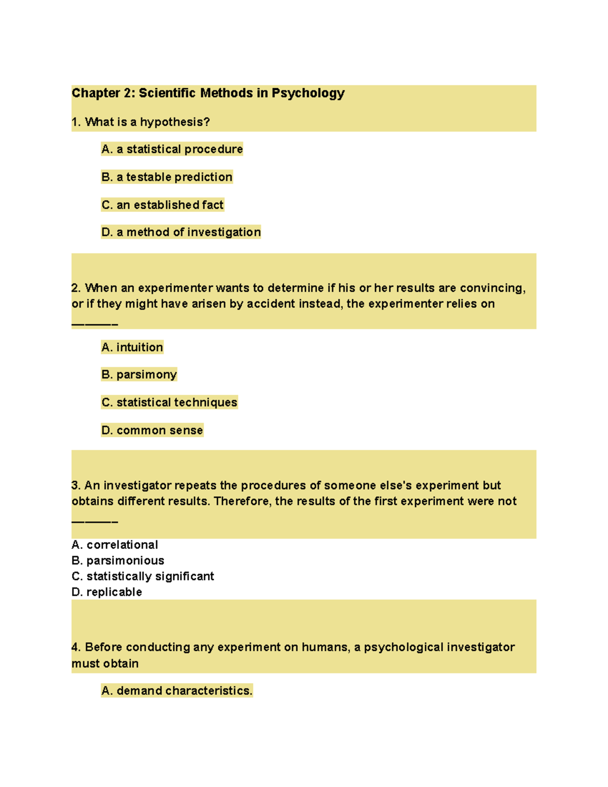 hypothesis exam questions psychology