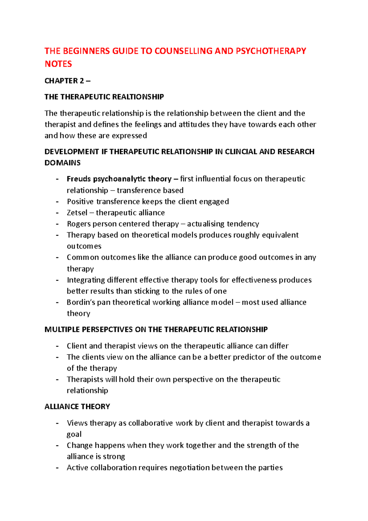 THE Beginners Guide TO Counselling AND Psychotherapy chapter 2 Notes ...