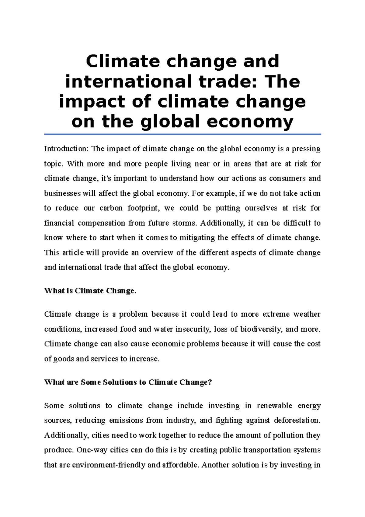 Climate change and international trade, The impact of climate change on ...