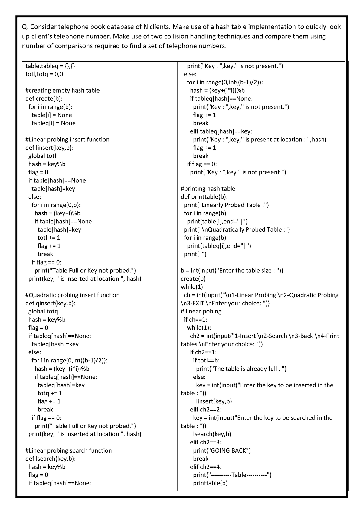 DSAL 0055 - Q. Consider telephone book database of N clients. Make use ...