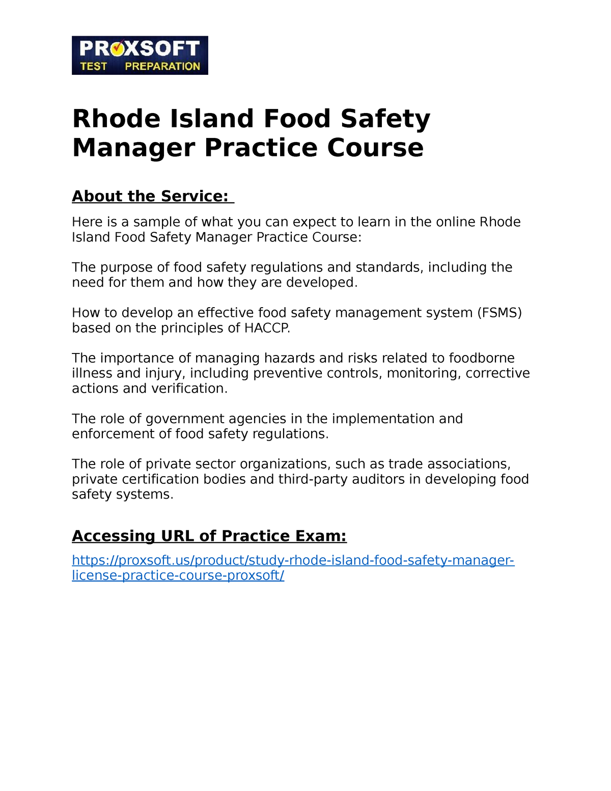 Rhode Island Food Safety Manager Practice Course Rhode Island Food