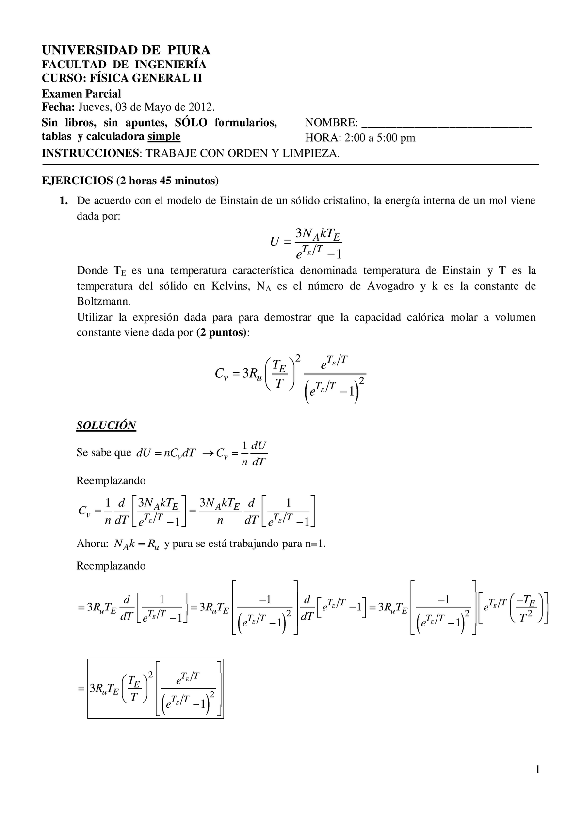 Fisica General 2 2012-I Examen Parcial - ####### UNIVERSIDAD DE PIURA ...