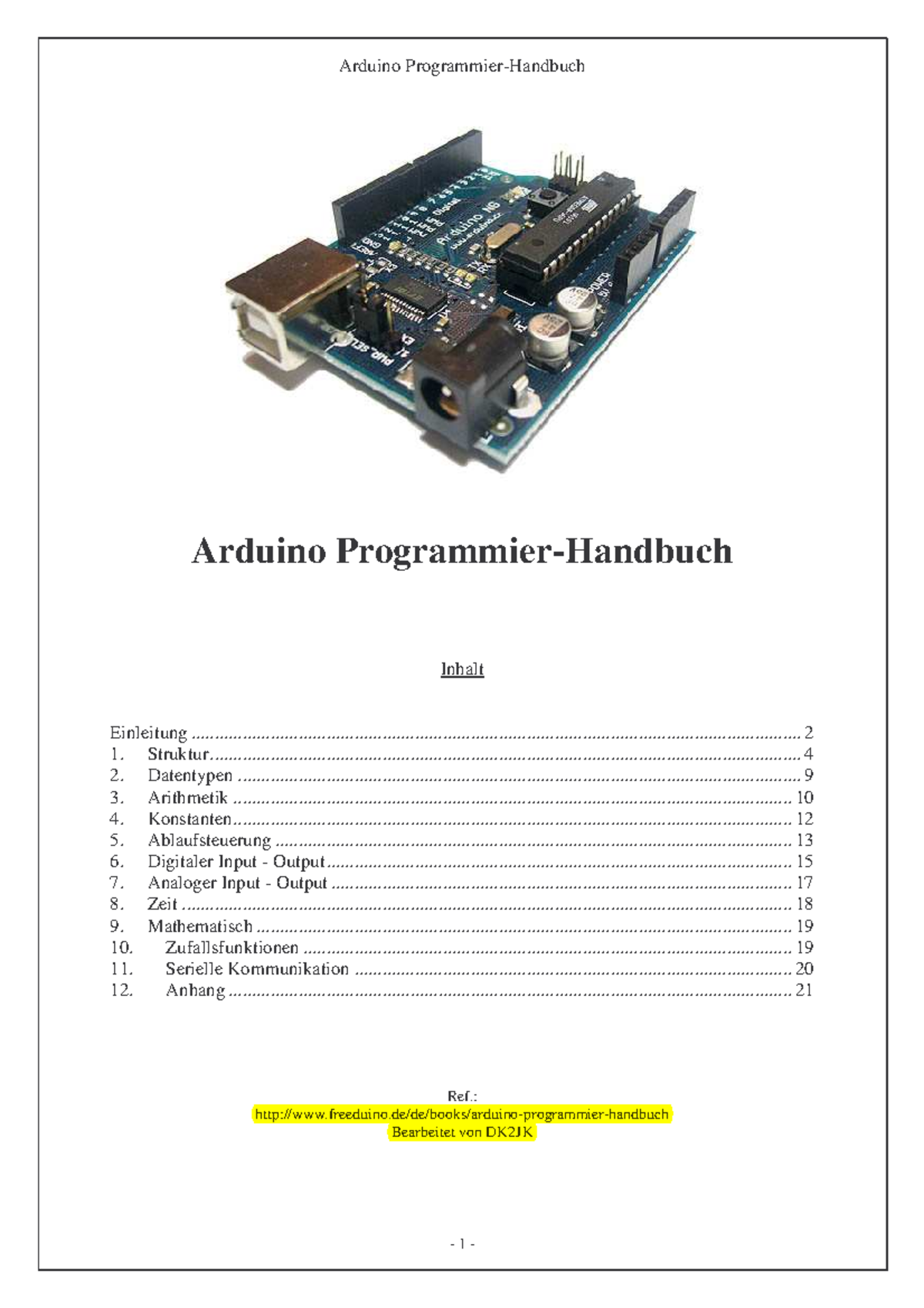 Arduino Programmierhandbuch - Arduino Programmier-Handbuch Inhalt ...