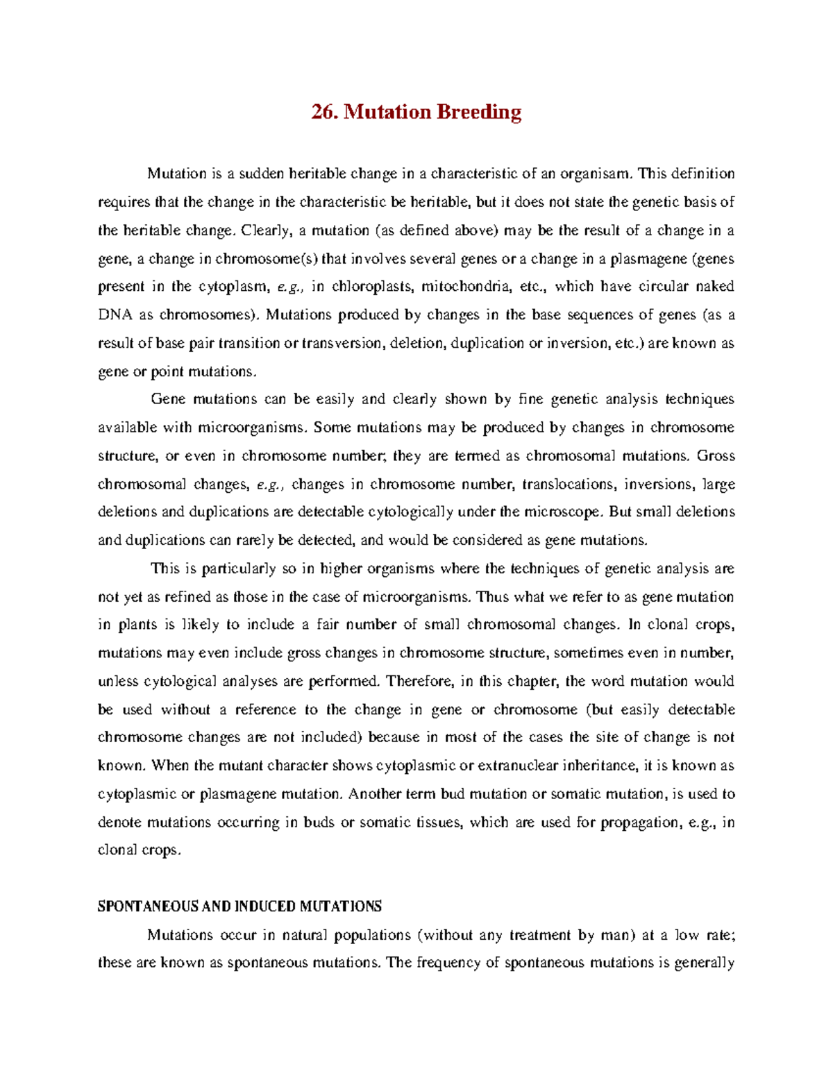 26. Mutation Breeding - notes - 26. Mutation Breeding Mutation is a ...