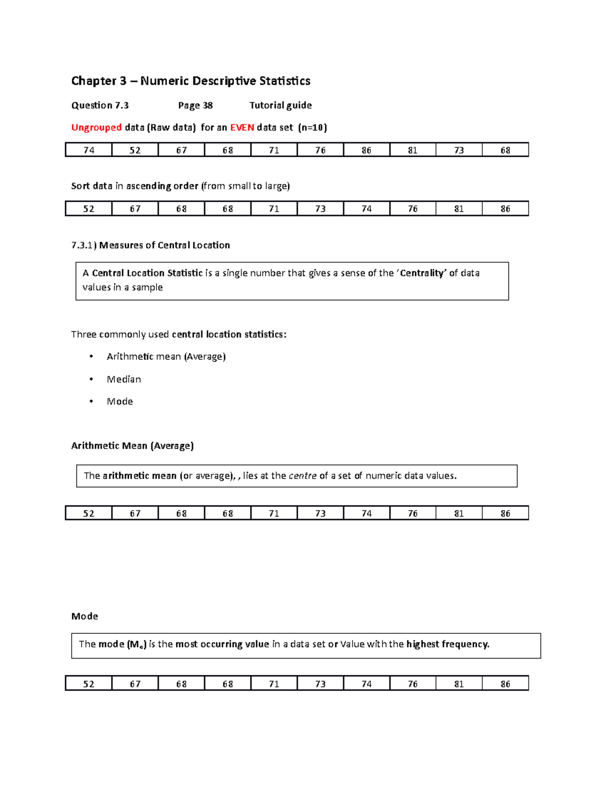 Numeric Descriptive Statistics Ungrouped - Chapter 3 – Numeric ...