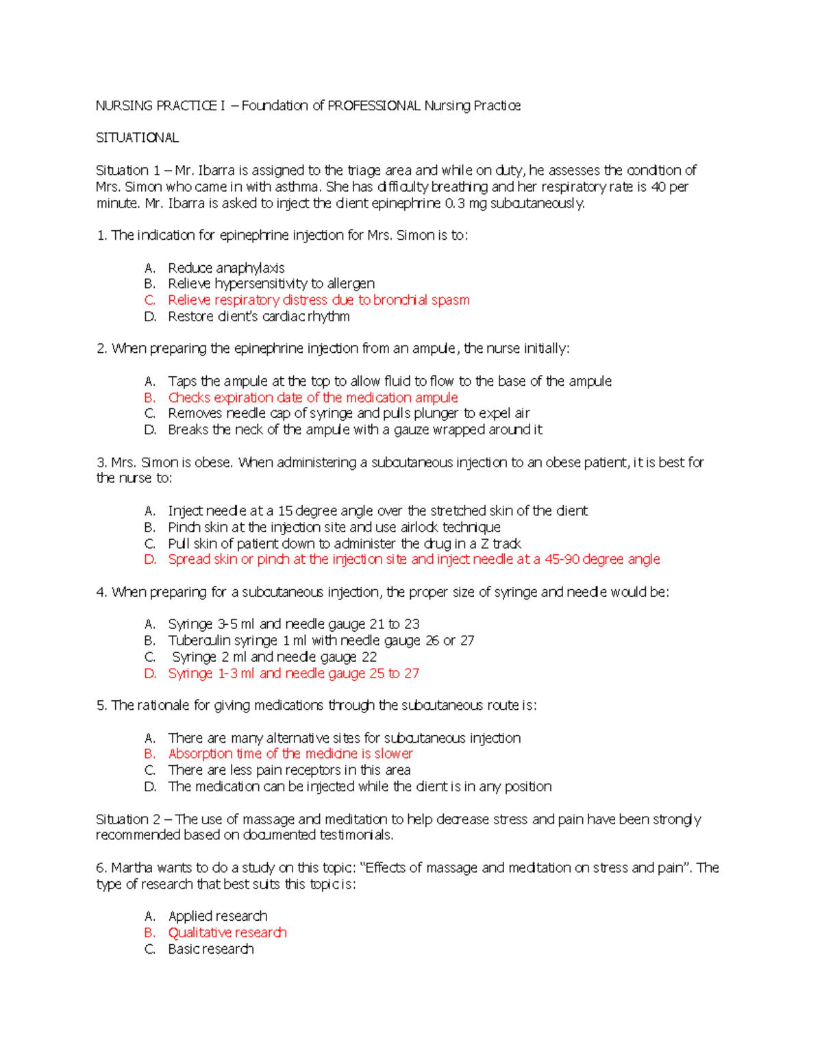 Foundation of Professional NP 100 items - NURSING PRACTICE I ...