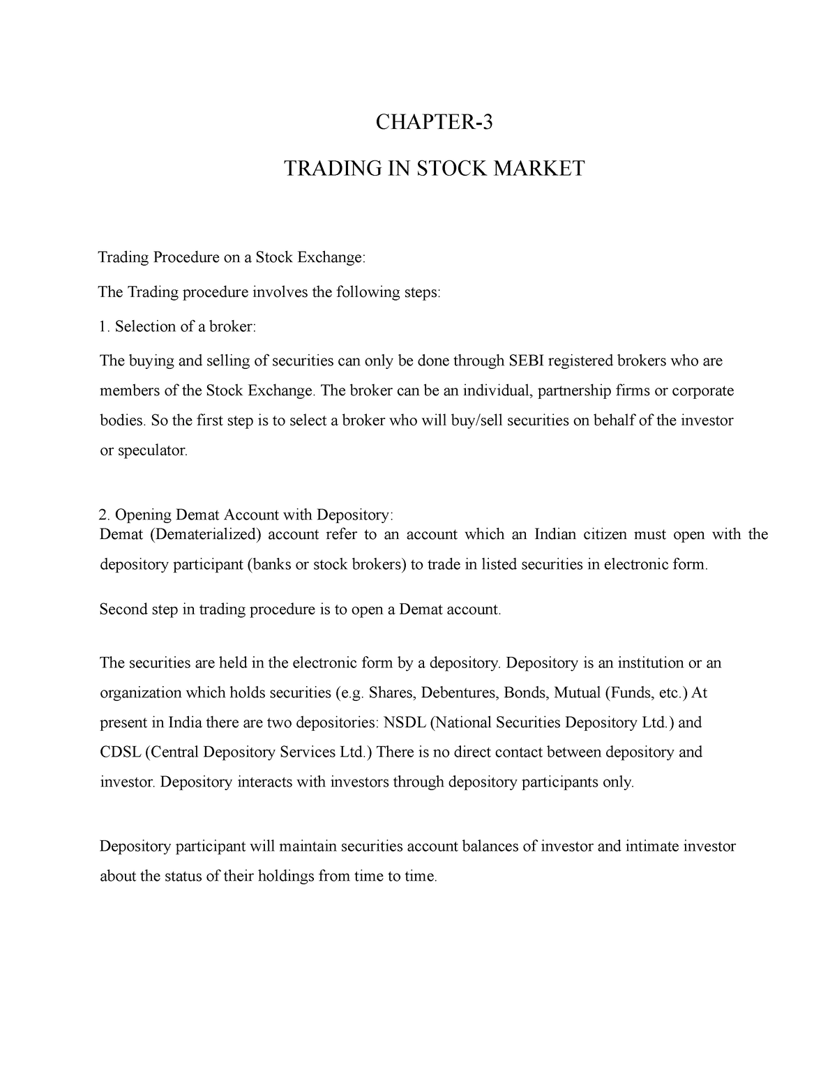 essay about stock trading