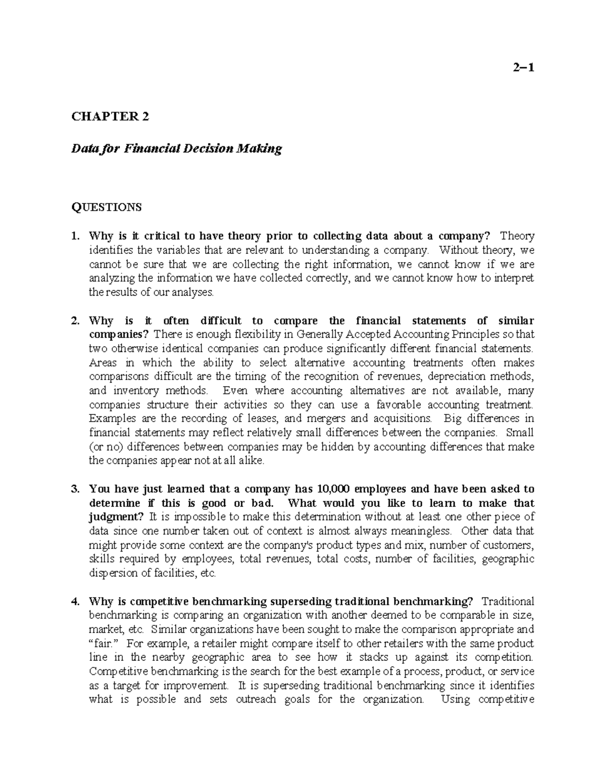 Chapter 2 - Solutions - 2 1 CHAPTER 2 Data for Financial Decision ...