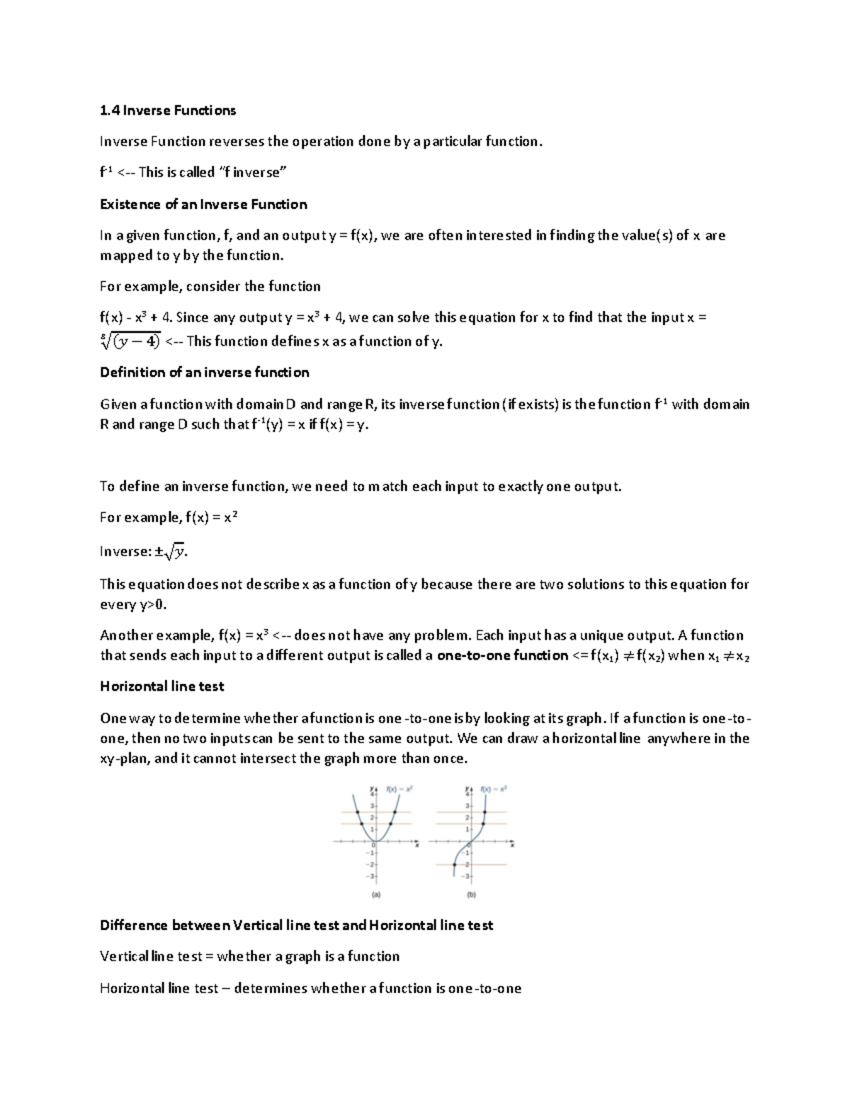 MAT135 1.4 Inverse Functions - 1 Inverse Functions Inverse Function ...