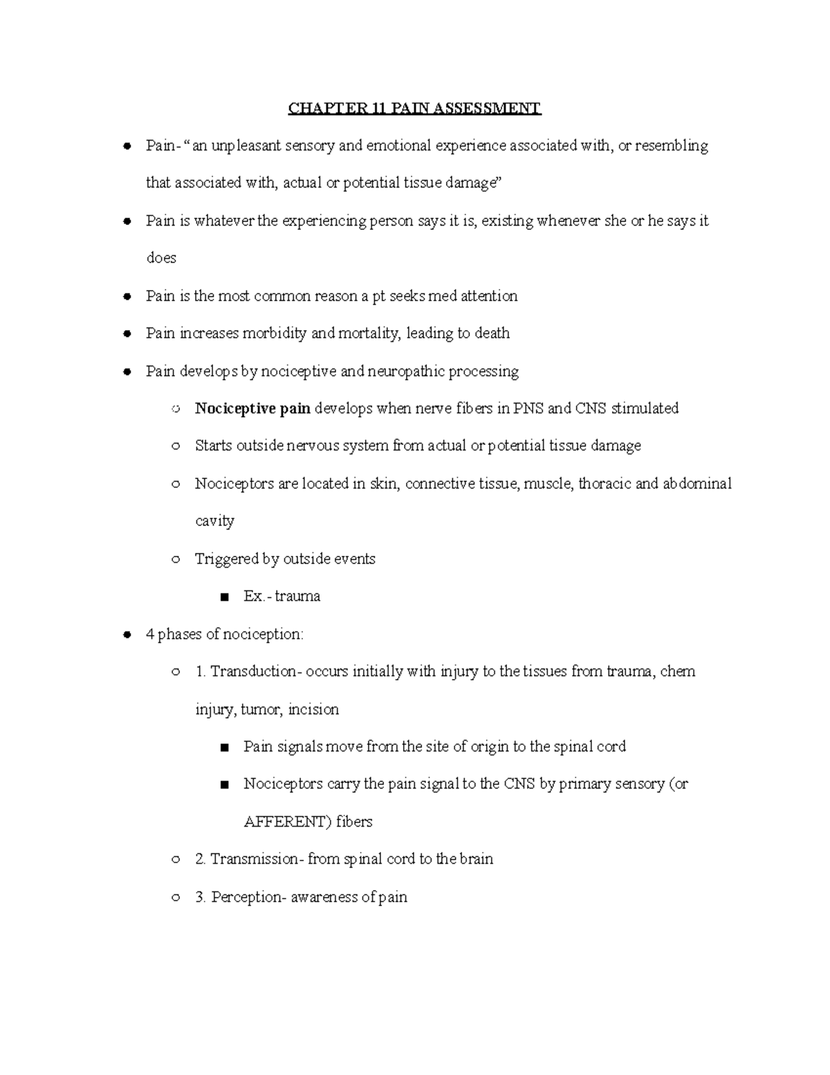 Chapter 11 12 - CHAPTER 11 PAIN ASSESSMENT Pain-